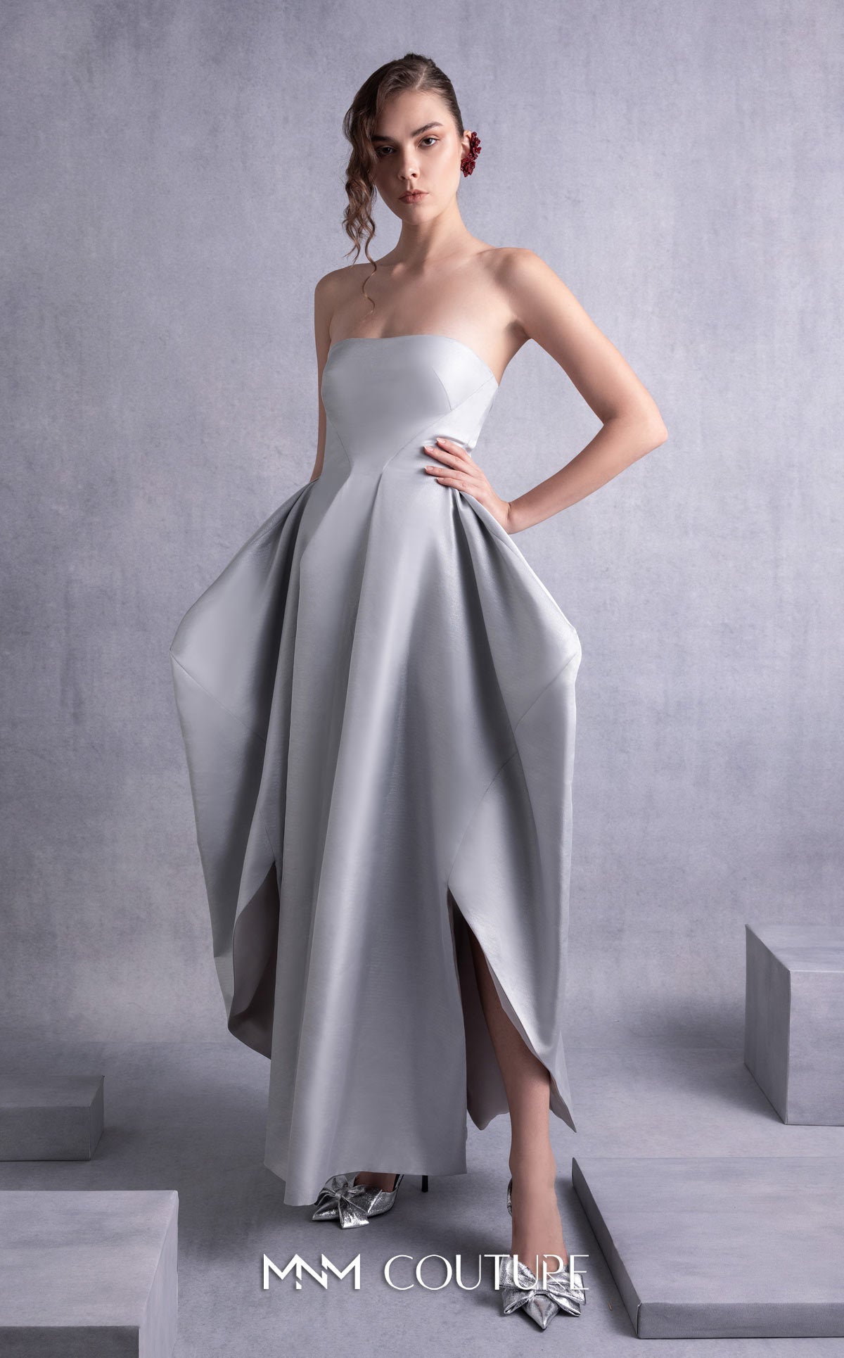 Style GOS2521 Elegant Silver Mikado Piqué Strapless Dress