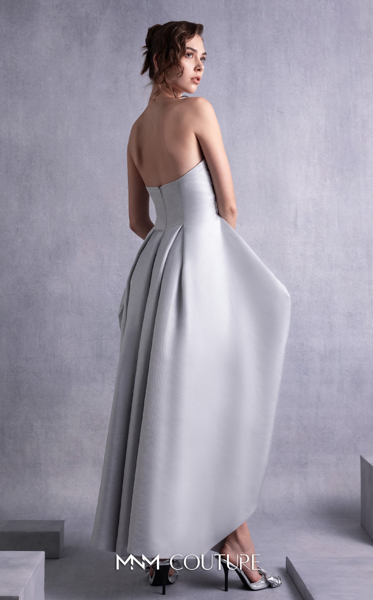 Style GOS2521 Elegant Silver Mikado Piqué Strapless Dress