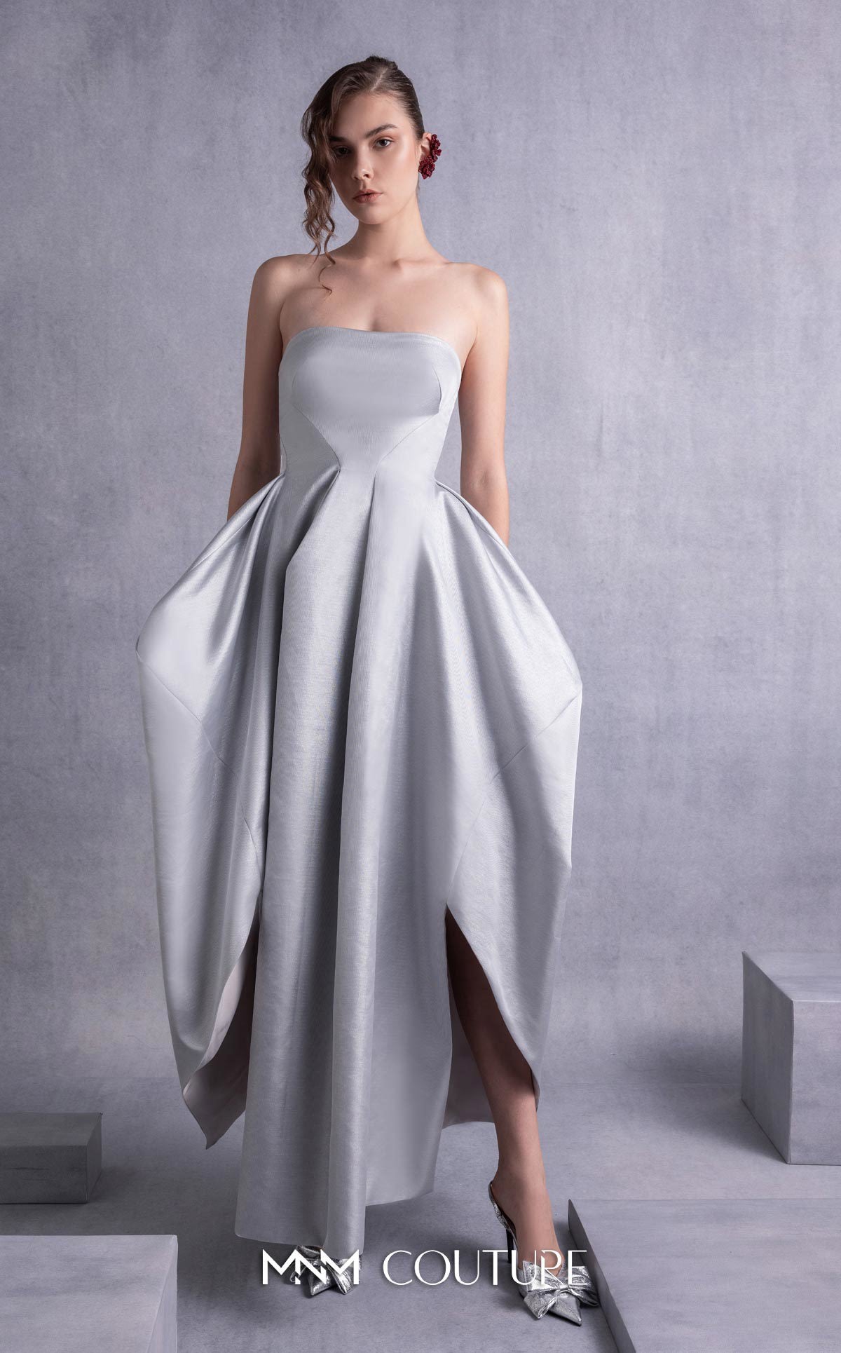 Style GOS2521 Elegant Silver Mikado Piqué Strapless Dress