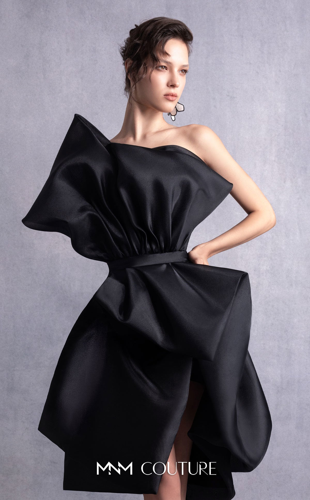 Style GOS2528 Cinched Waist Black Organza Cocktail Dress
