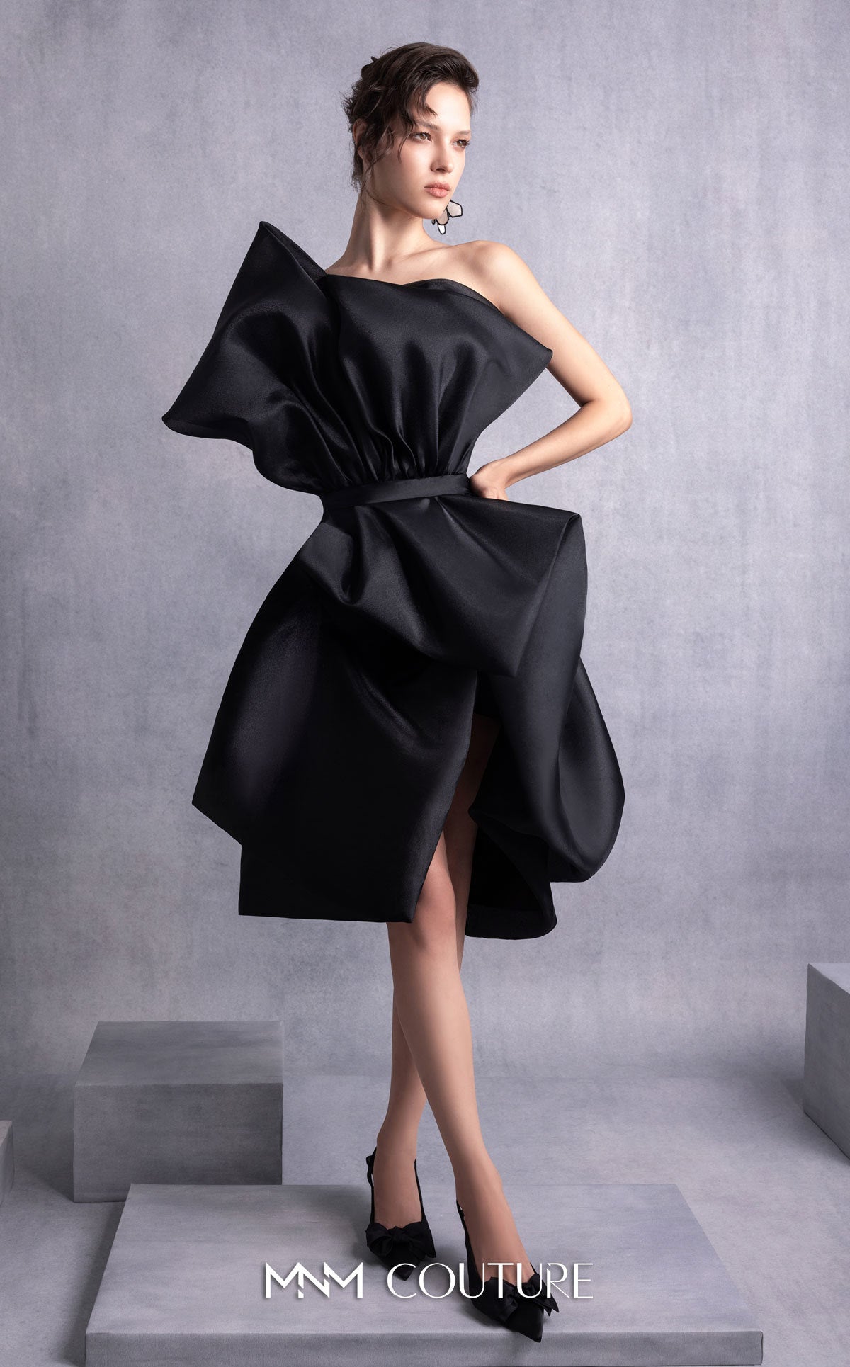 Style GOS2528 Cinched Waist Black Organza Cocktail Dress