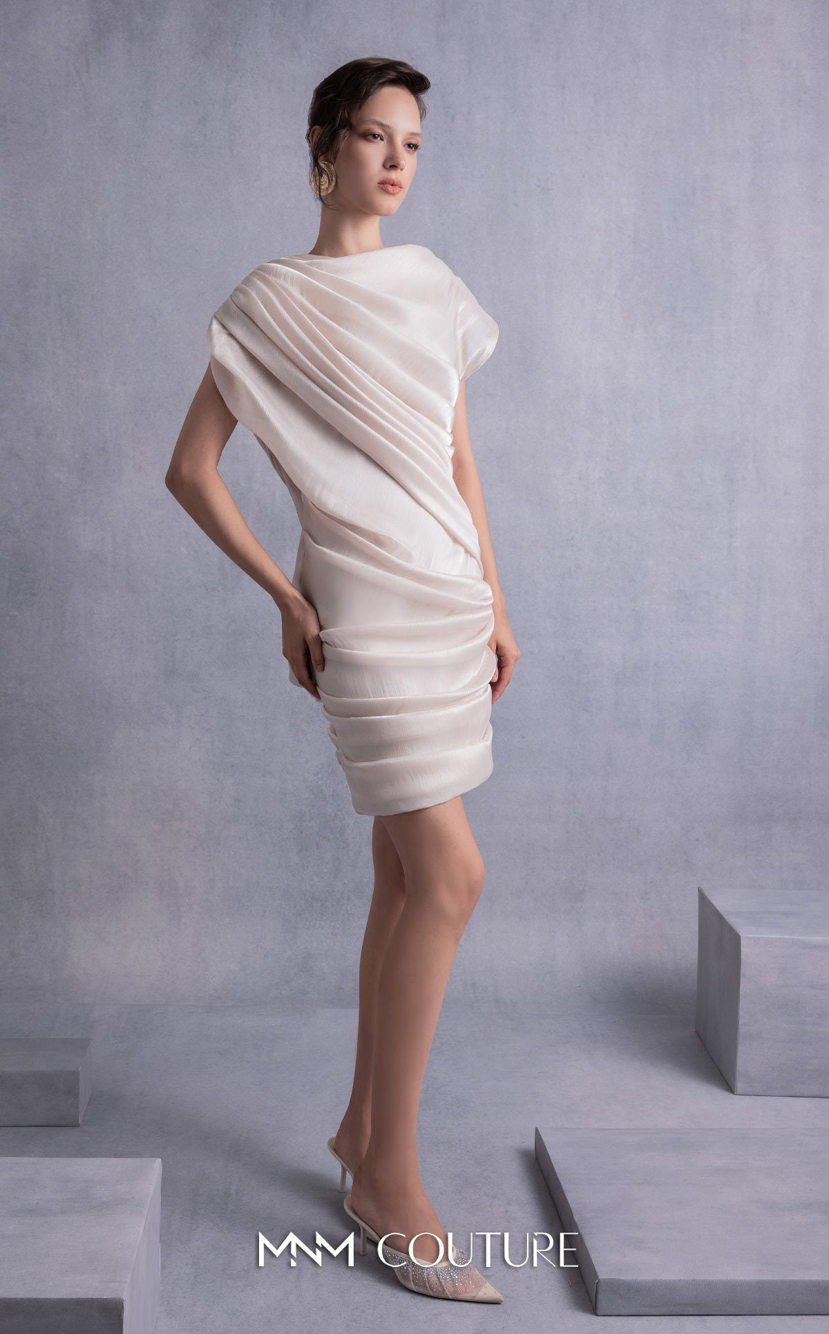 Style GOS2533 Draped Open Back Lamé Georgette Dress