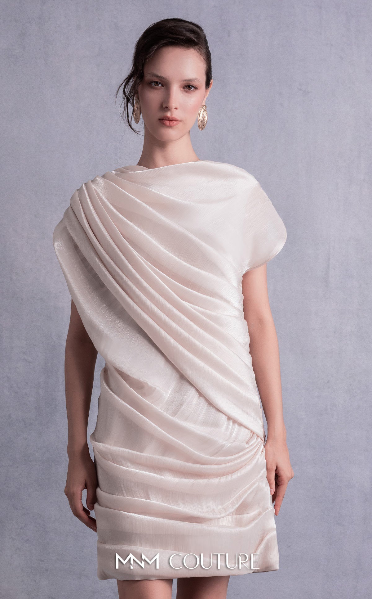 Style GOS2533 Draped Open Back Lamé Georgette Dress