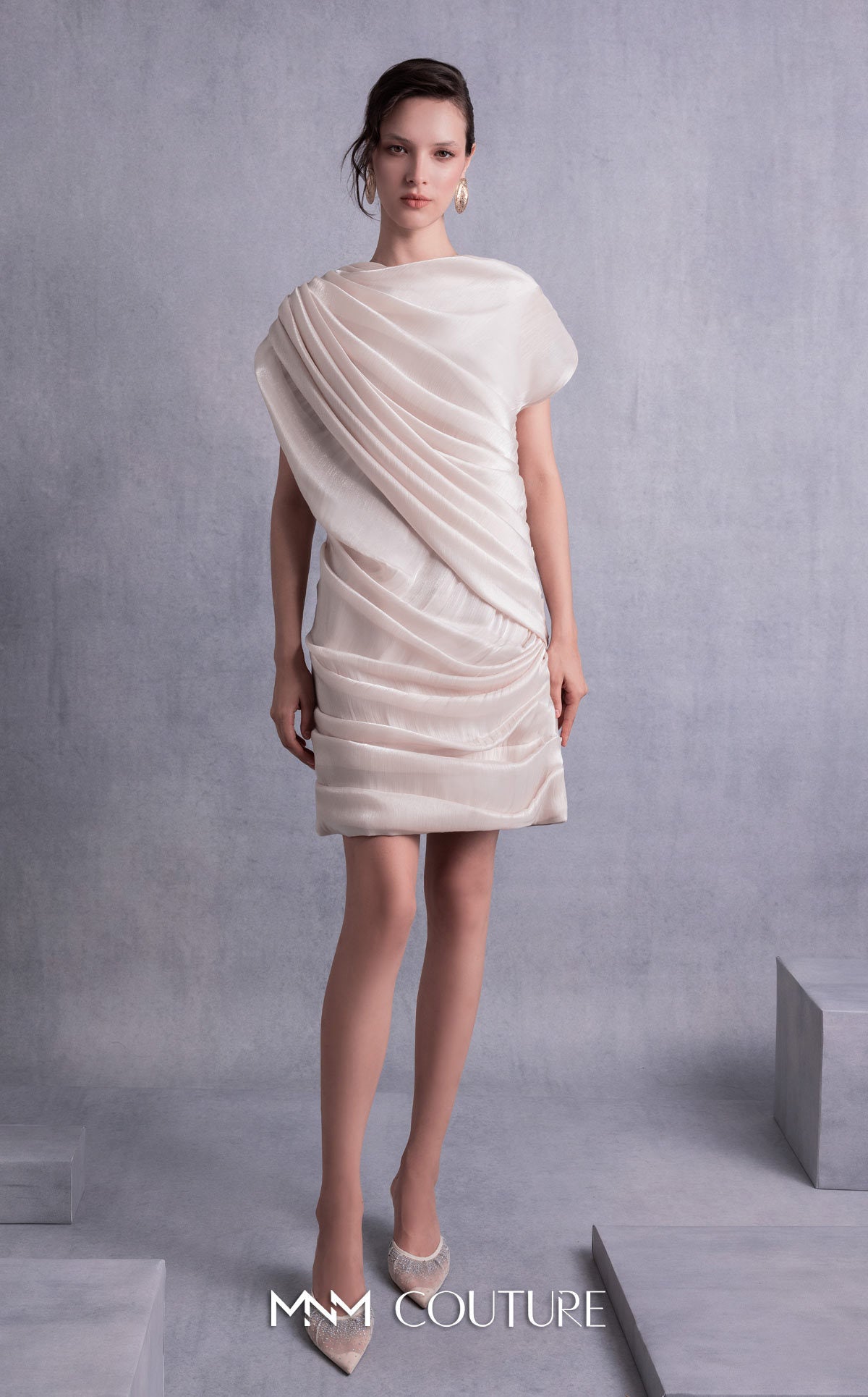Style GOS2533 Draped Open Back Lamé Georgette Dress