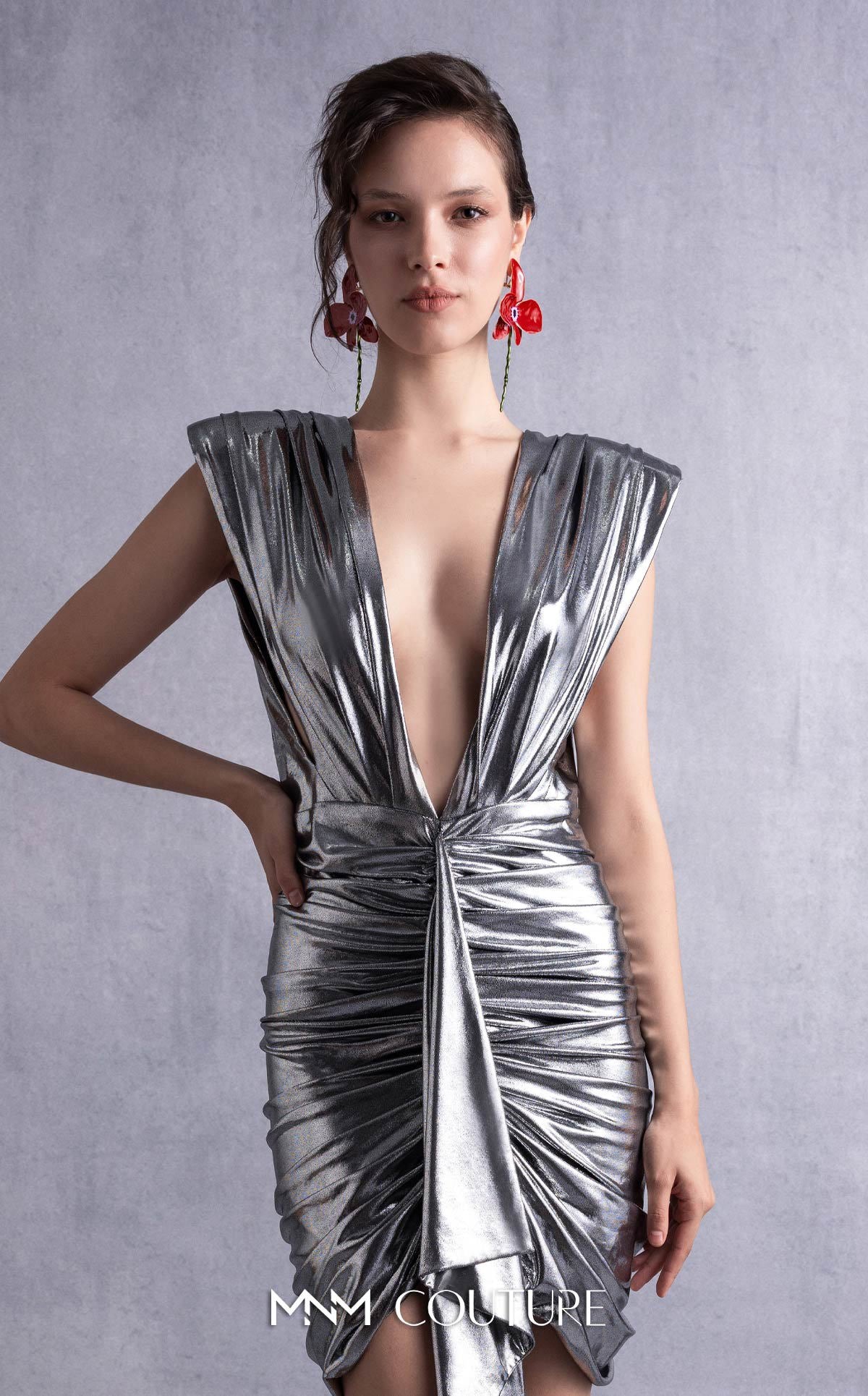 Style GOS2534 Chic Angular Shoulders Deep-V Metallic Cocktail Dress