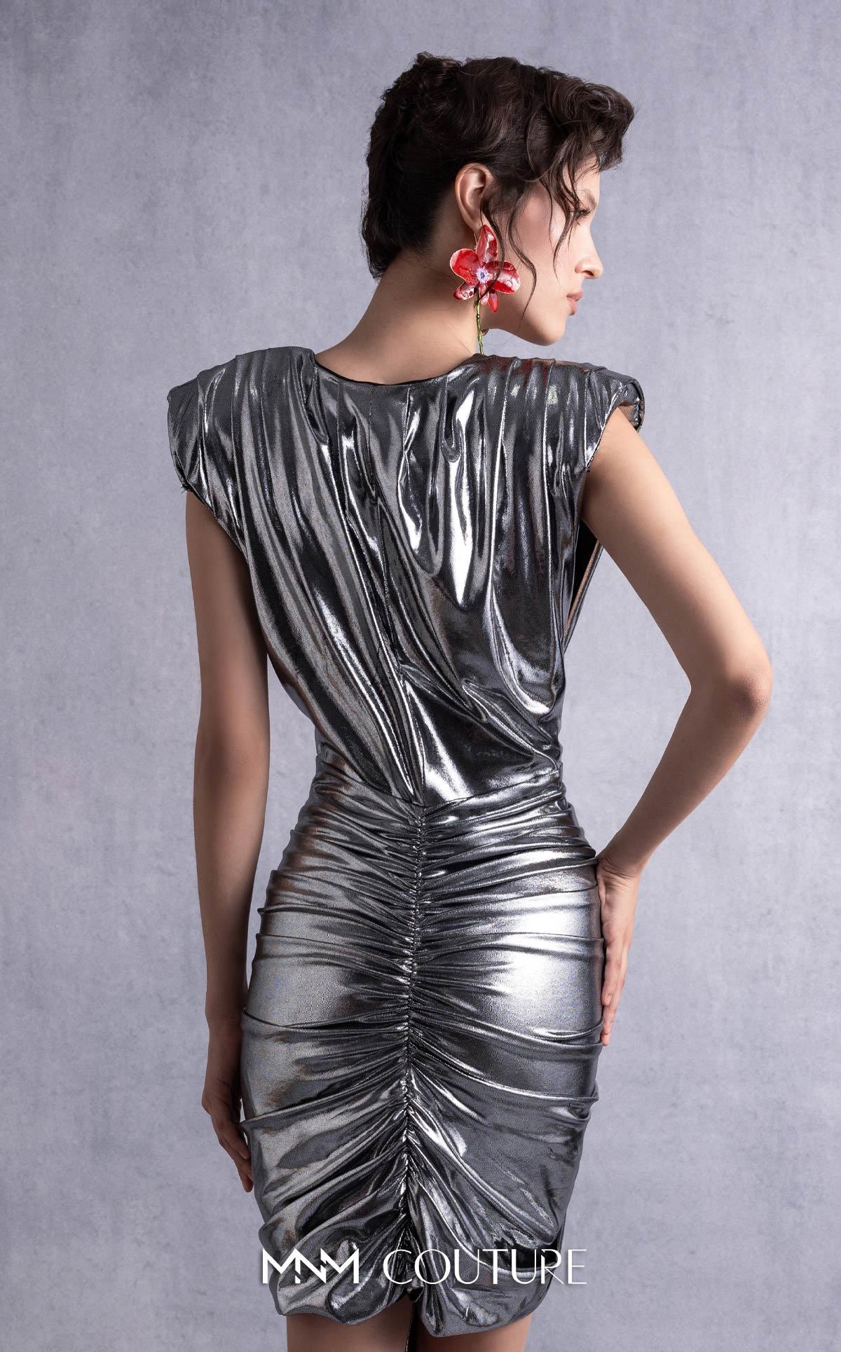 Style GOS2534 Chic Angular Shoulders Deep-V Metallic Cocktail Dress
