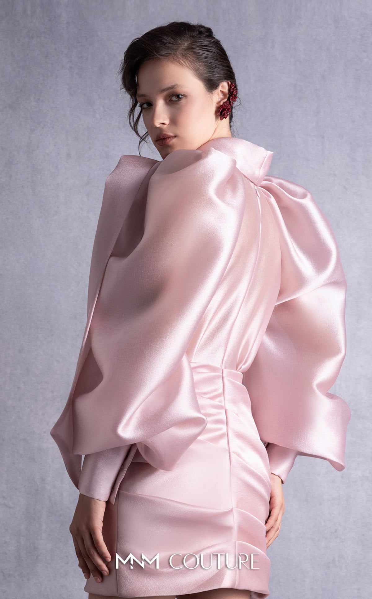 Style GOS2535 Puff Sleeves Chic Pink Organza Dress