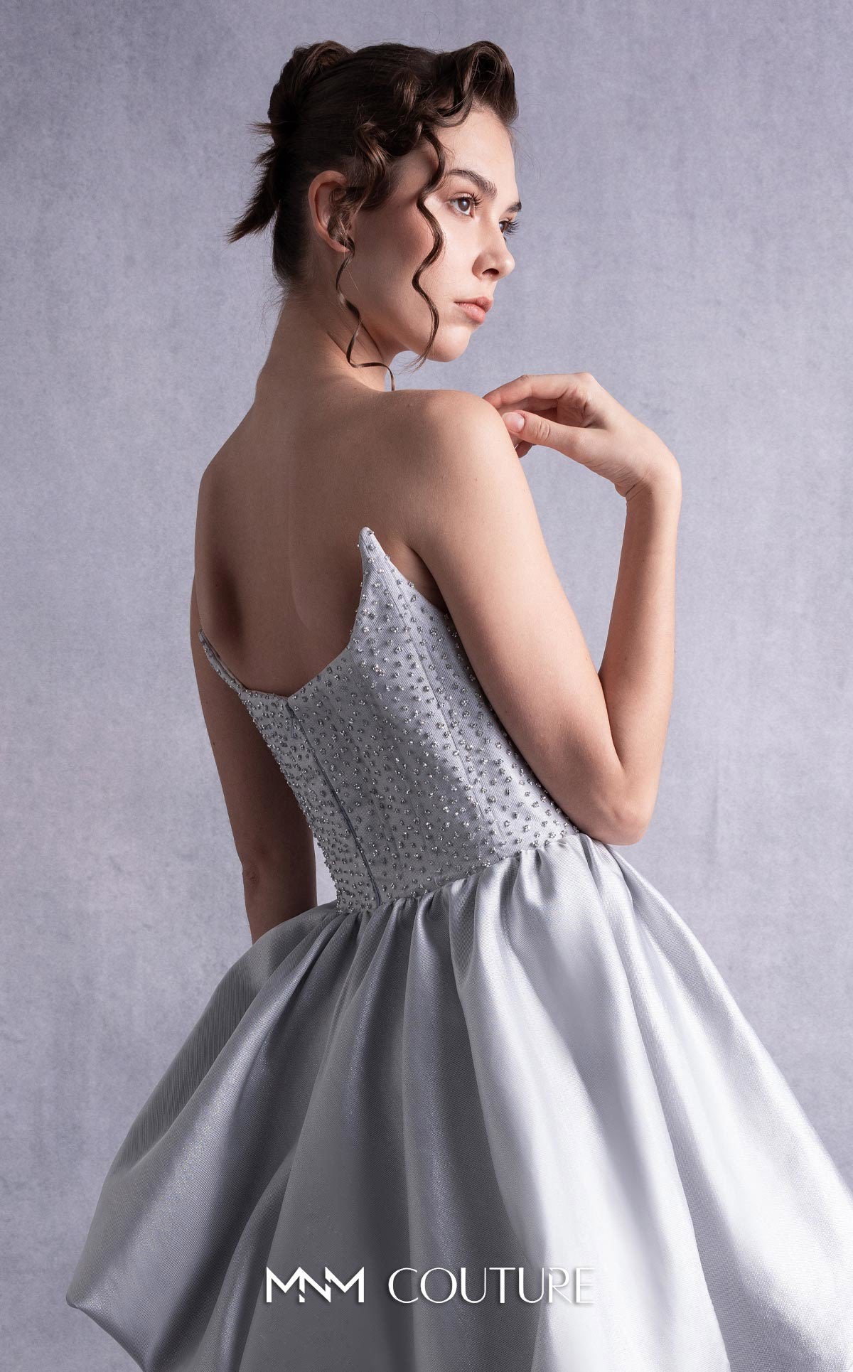 Style GOS2538 Silver Embroidered Angled Bust Mikado Piqué Dress
