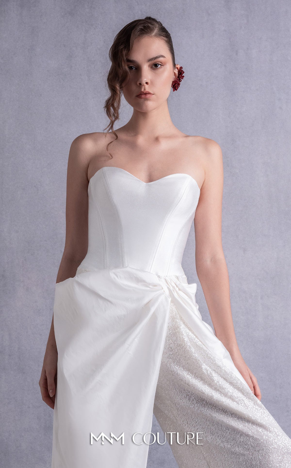 Style GOS2540 Heart Shaped Piqué Corset Top Sequined Wide-Leg Pants with Taffeta Overlay