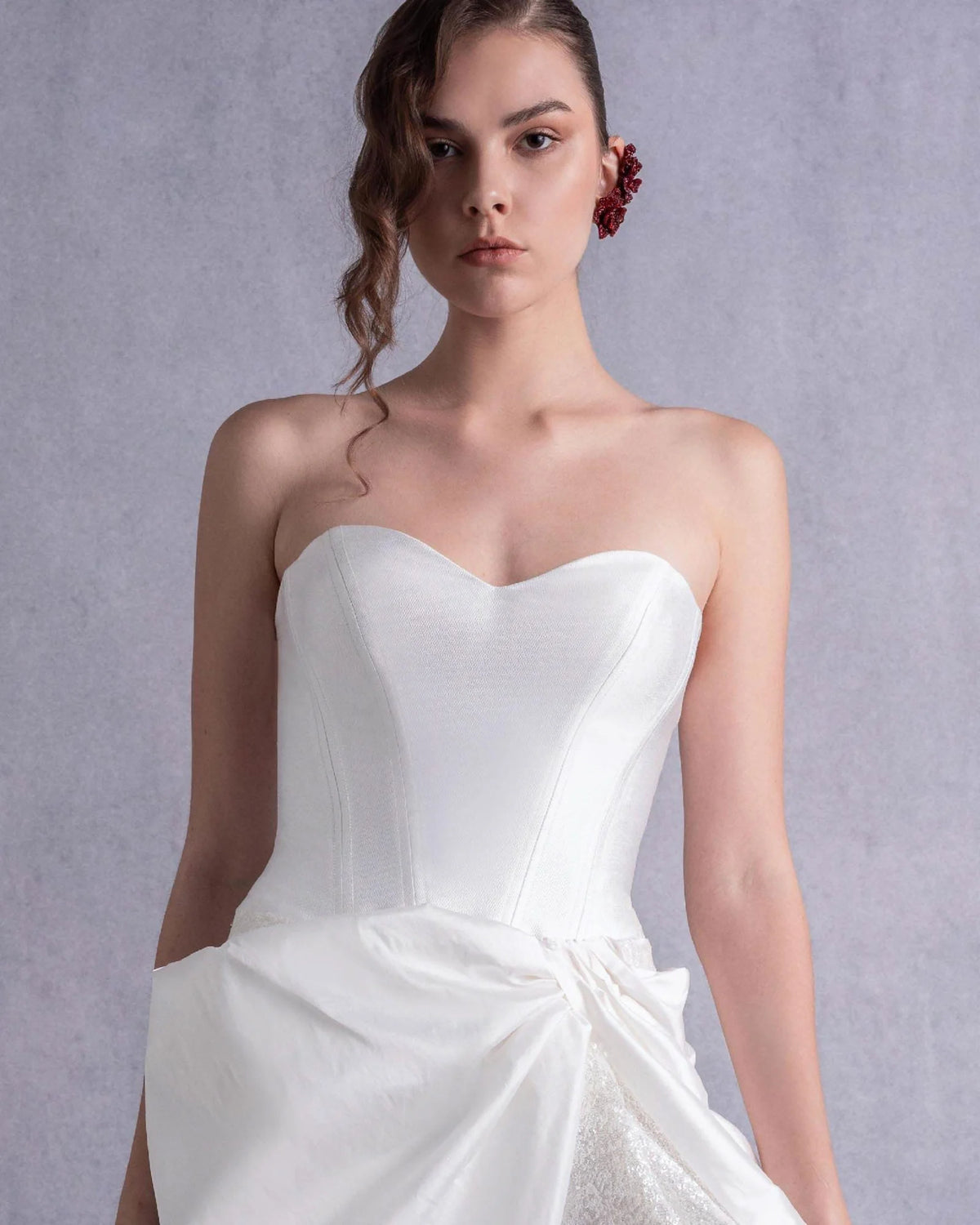 Style GOS2540 Heart Shaped Piqué Corset Top Sequined Wide-Leg Pants with Taffeta Overlay