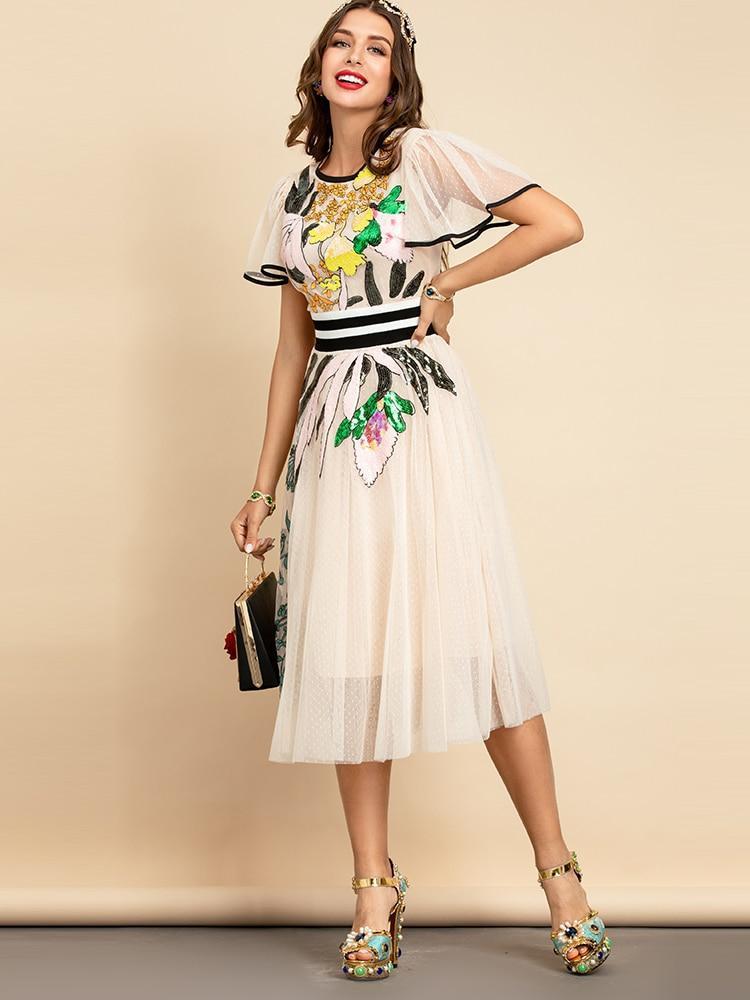 Summer Sequined Embroidery Midi Dress - TR118