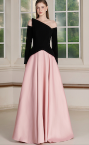 Belle Dress – Asymmetric Off-Shoulder Two-Tone Evening Gown