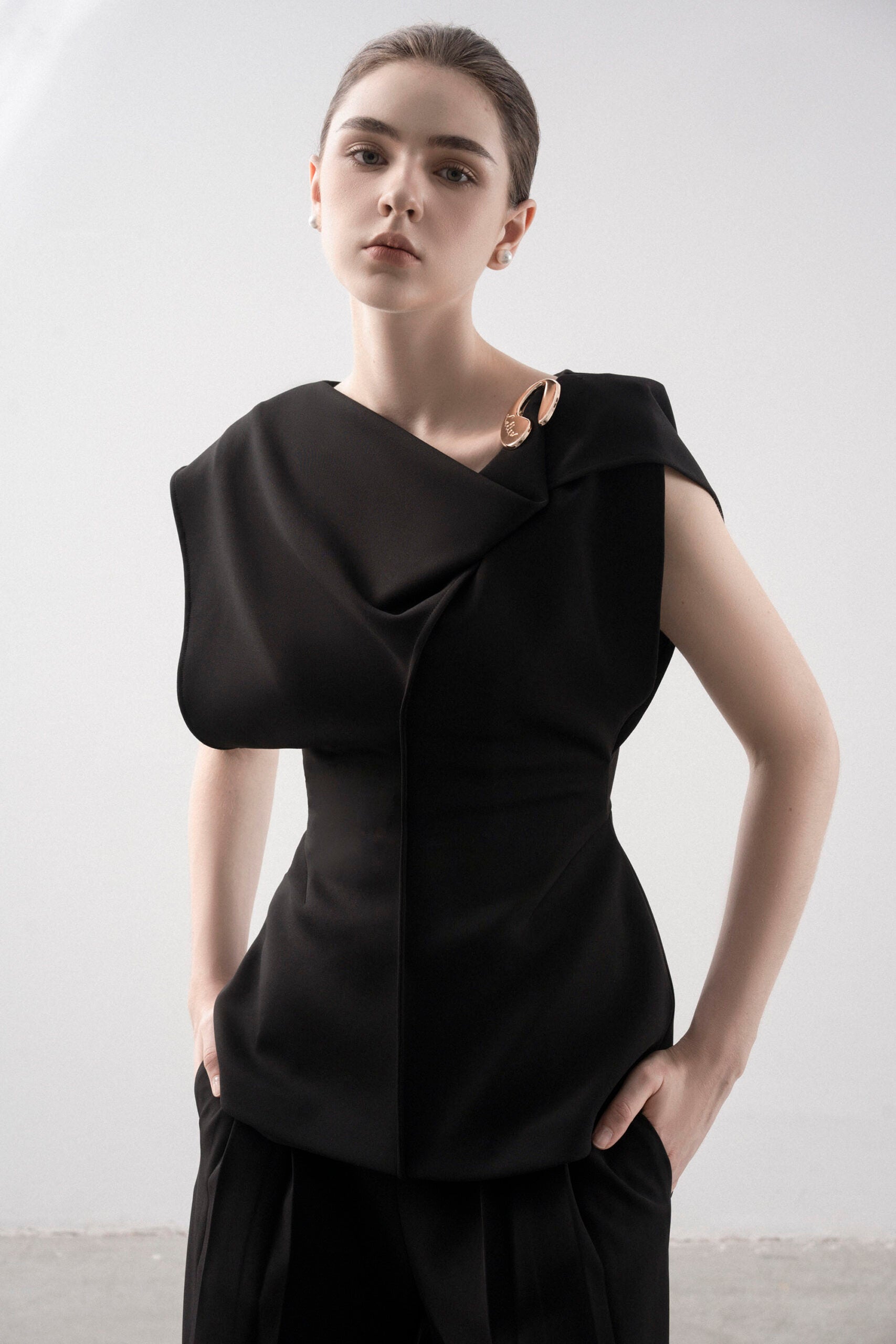 Tegan Asymmetrical Cape Sleeves Blouse