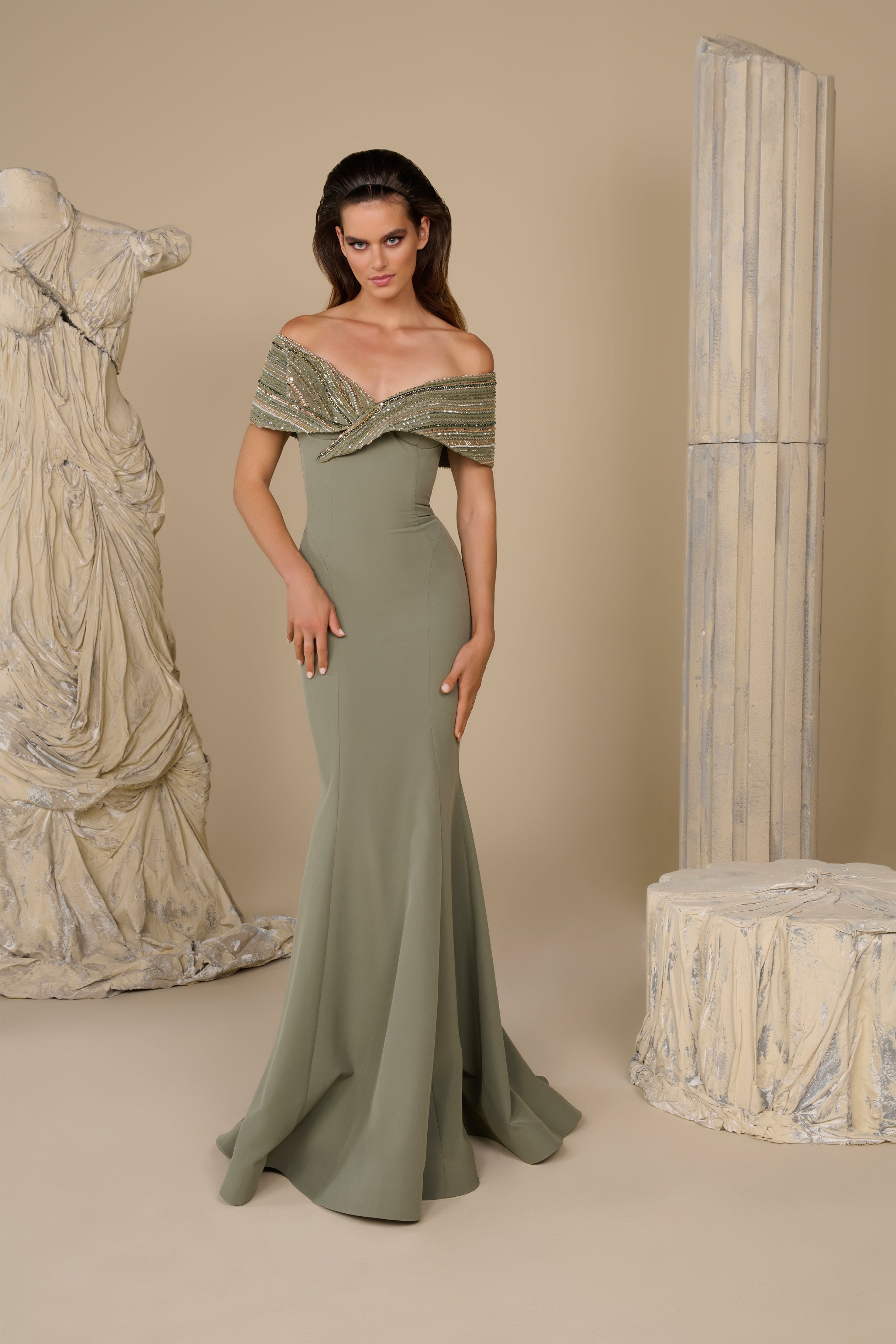 Timeless Mermaid Elegance with Beaded Embroidery F02935