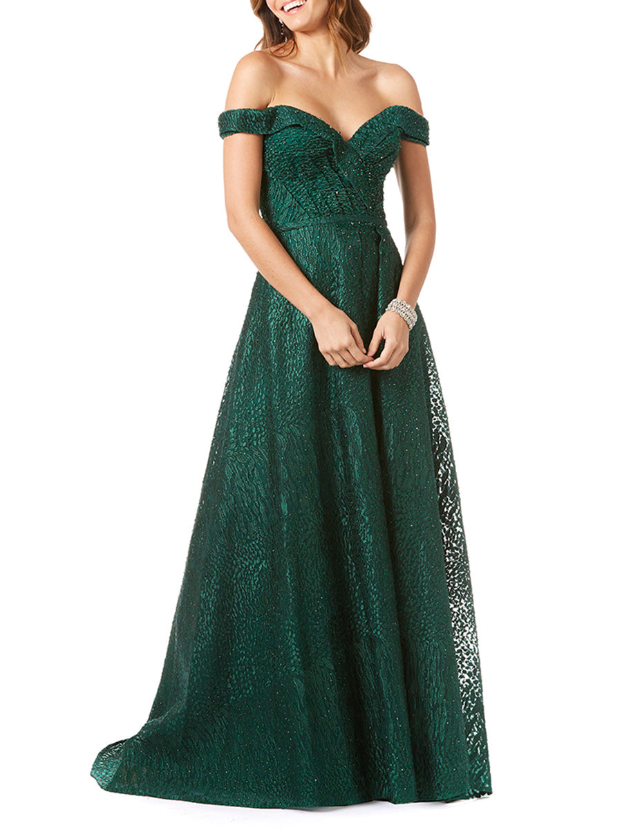 Tonal Beaded Off Shoulder Ballgown 29349