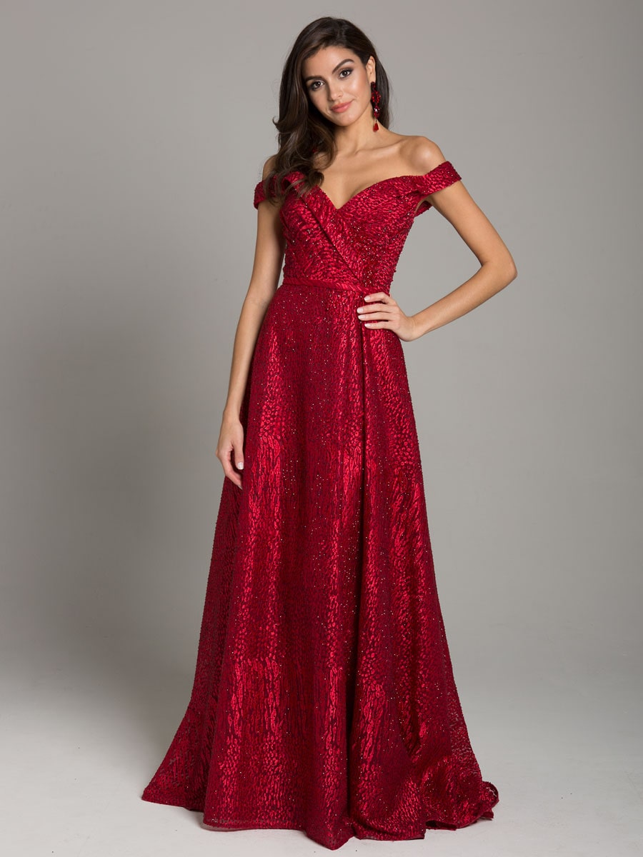Tonal Beaded Off Shoulder Ballgown 29349
