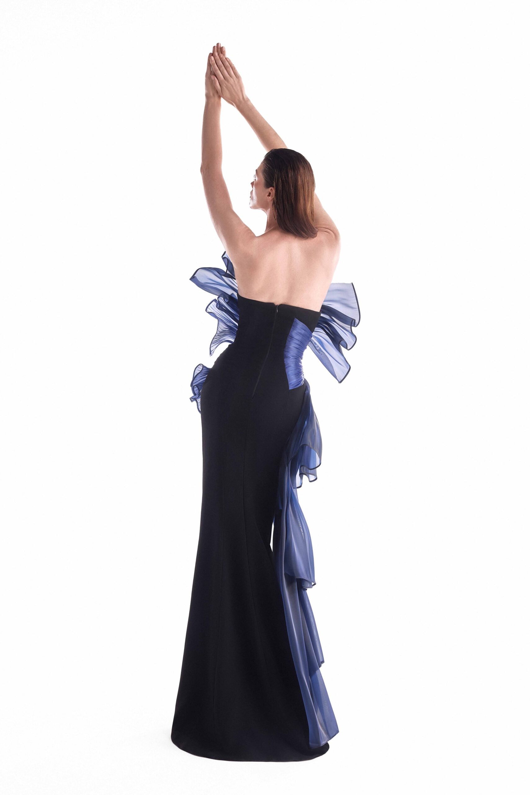 Twisted Dual Tone Fluid Organza Black Gown G2143