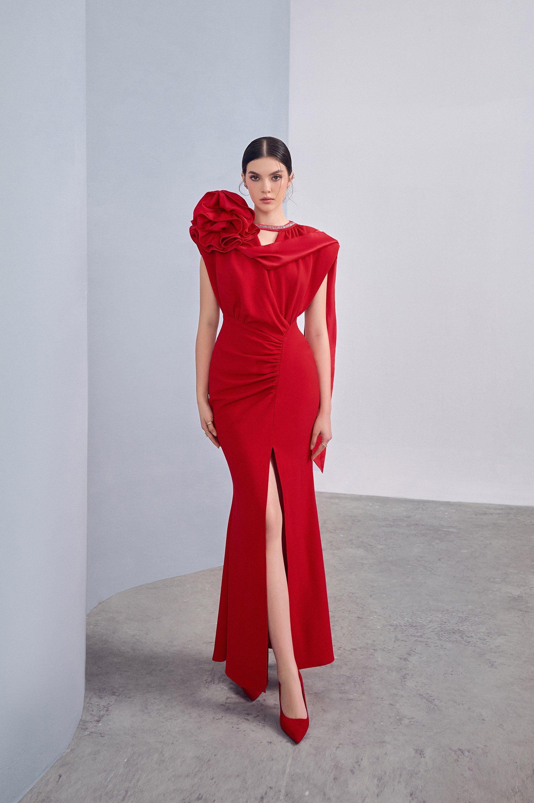 Harmony Asymmetrical Slit Dress VL1011 - Red Fishtail Harmony Asymmetrical Slit Dress VL1011 - Red Fishtail