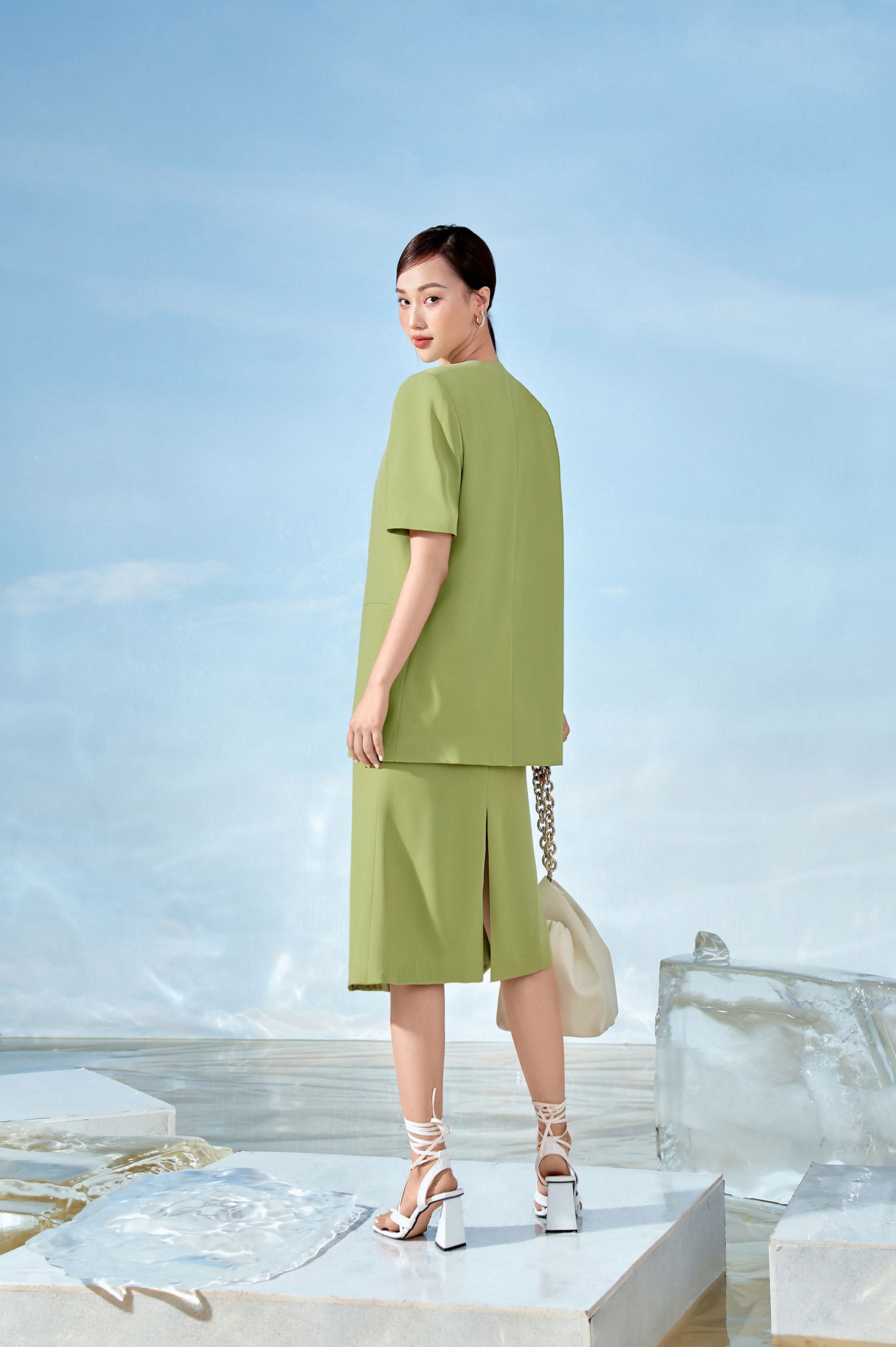 Prairie Split Collar Blazer Breeze Midi Dress