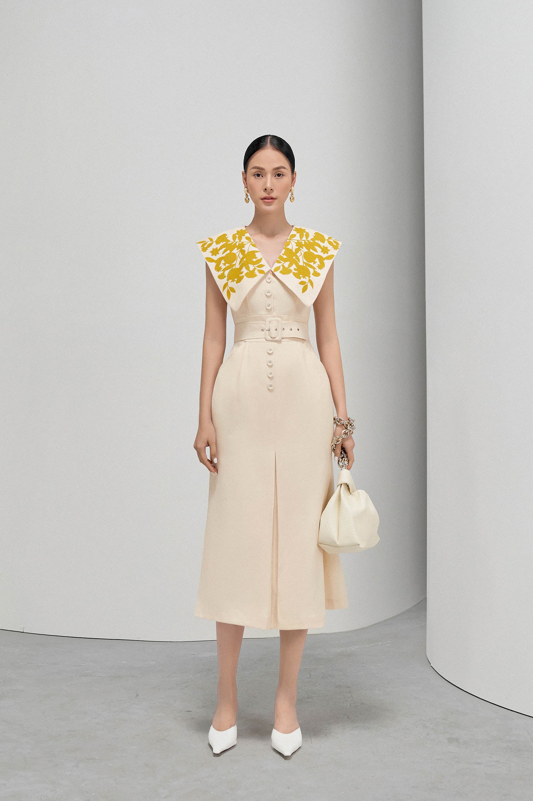 Ivory Square Collar Dress VL1009 S - US 4 / Ivory Ivory Square Collar Dress VL1009 S - US 4 / Ivory
