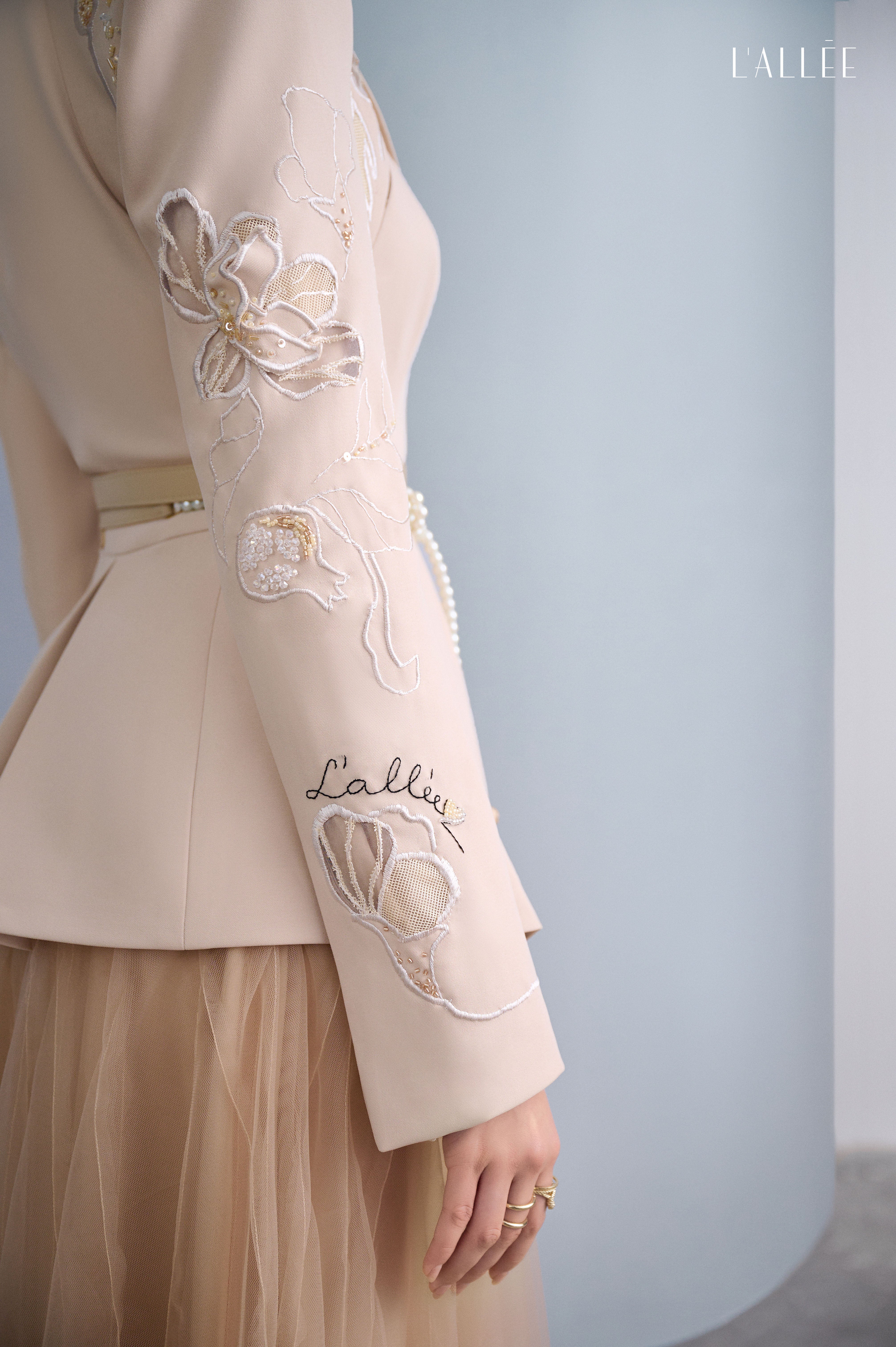 Camel Asymmetrical Lapel Blazer & Chiffon Skirt