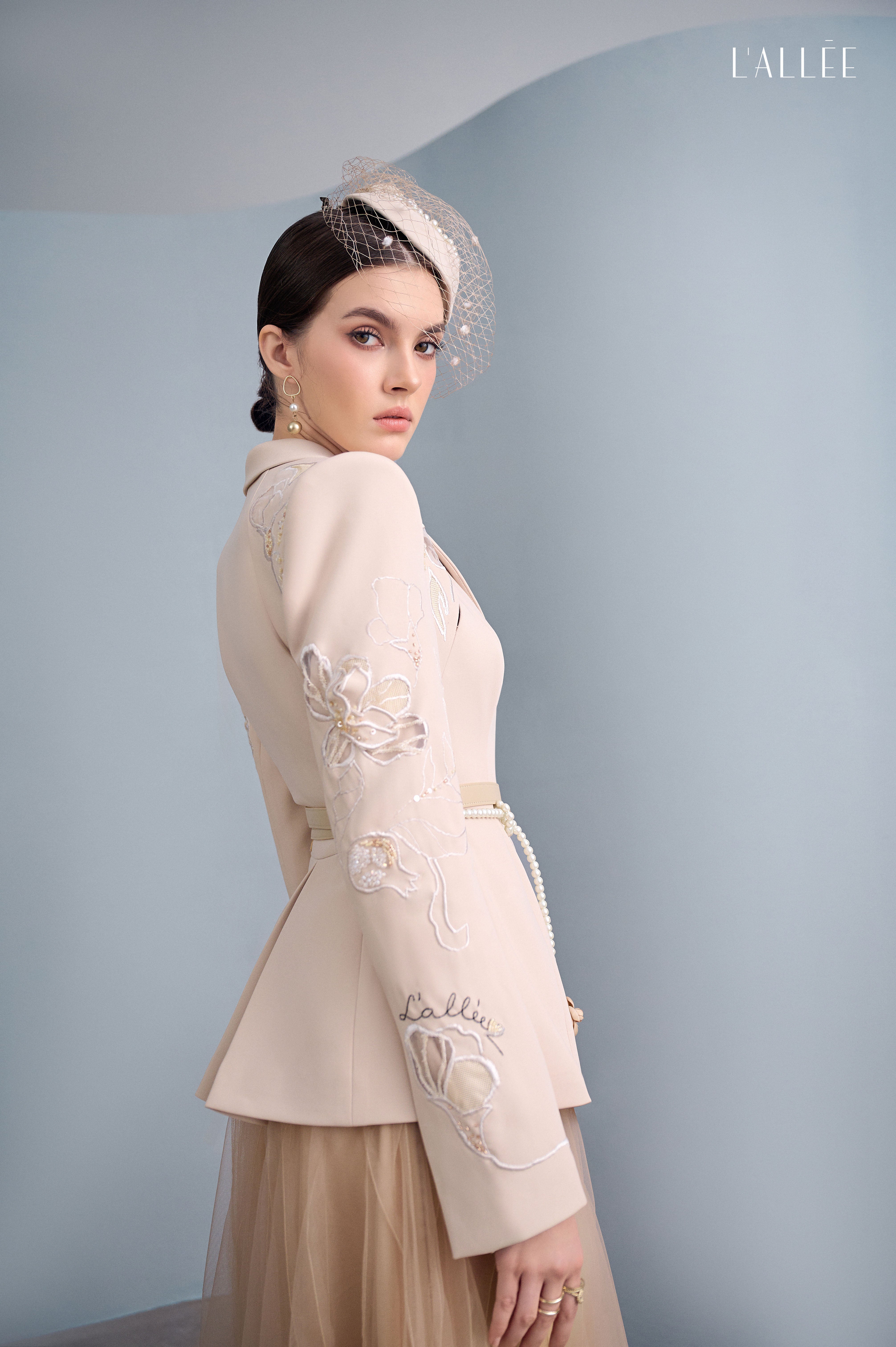 Camel Asymmetrical Lapel Blazer & Chiffon Skirt