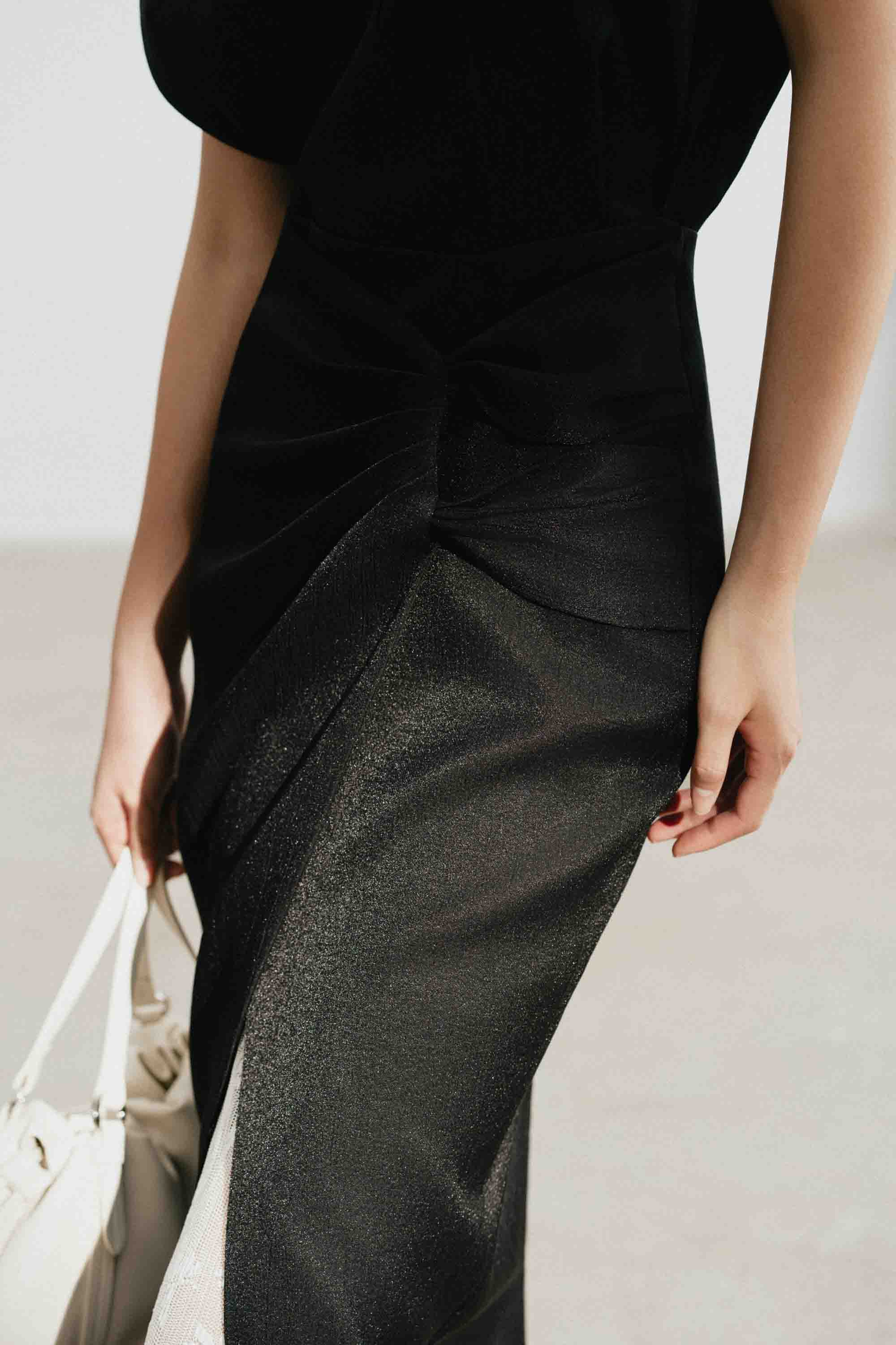 V-Neck Draped Midi Dress