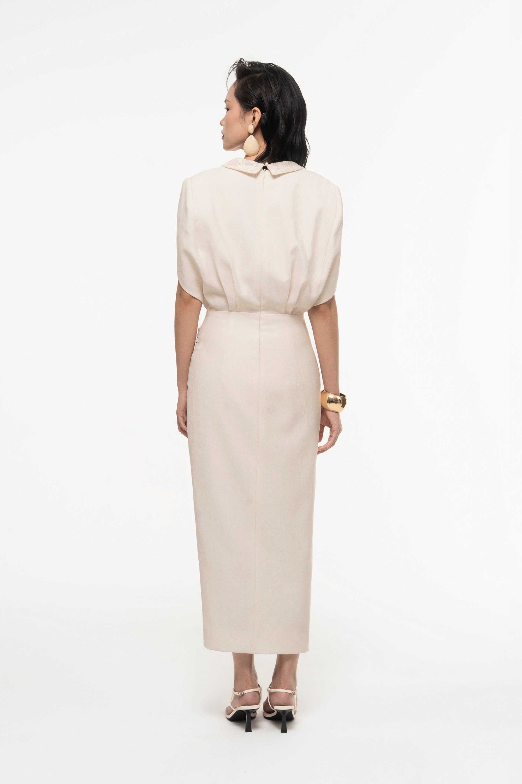 V-Neck Draped Midi Dress