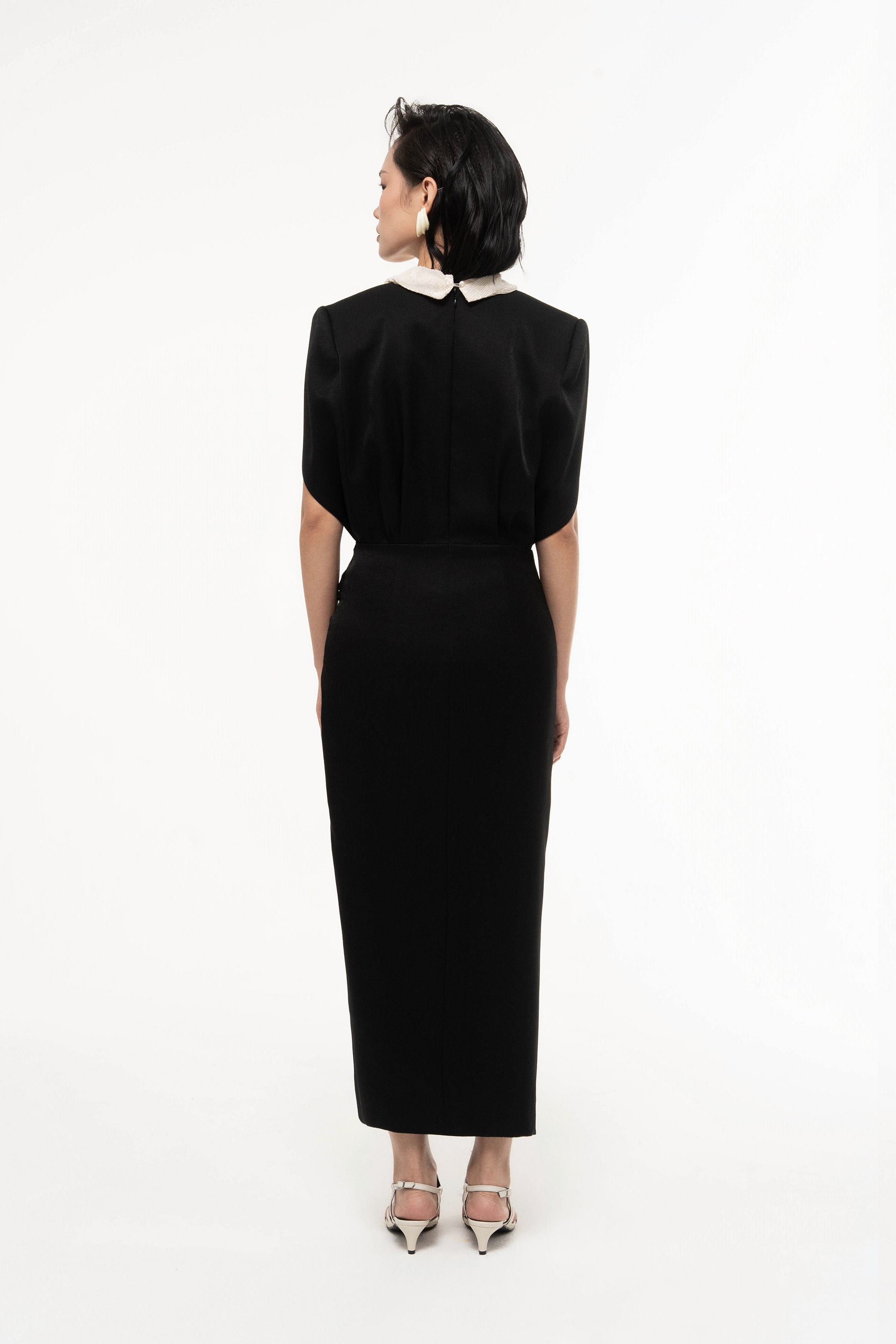 V-Neck Draped Midi Dress