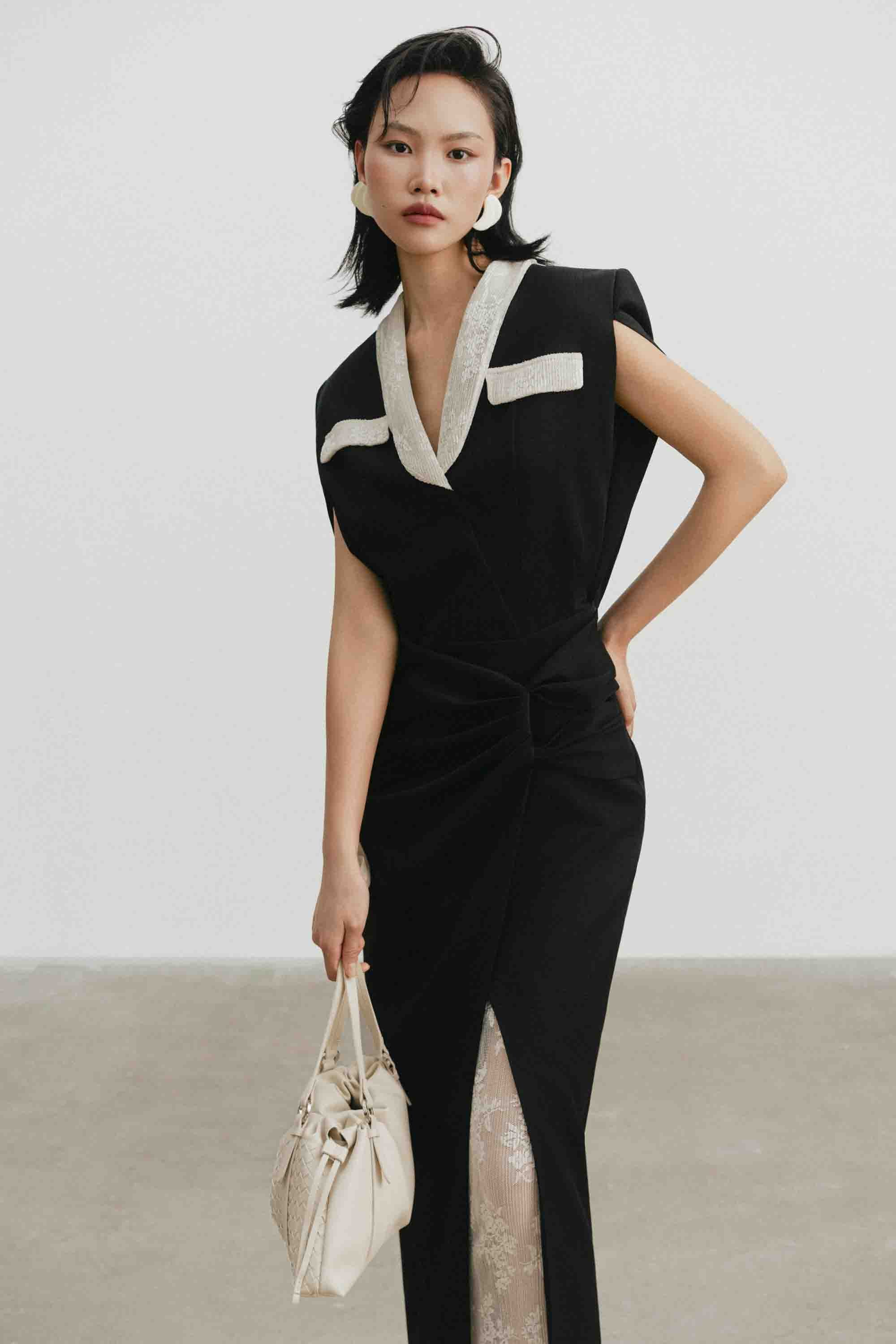V-Neck Draped Midi Dress