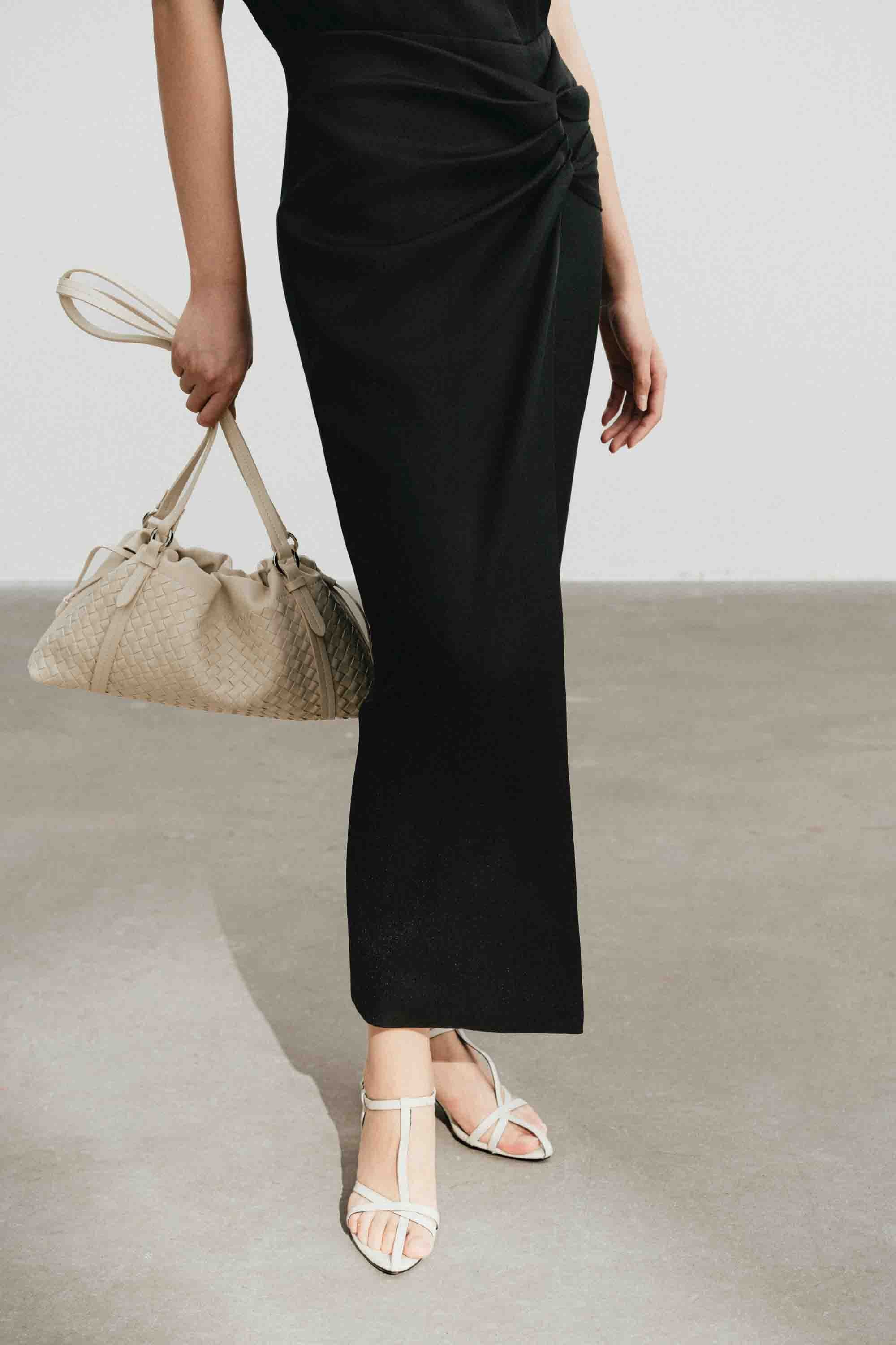 V-Neck Draped Midi Dress