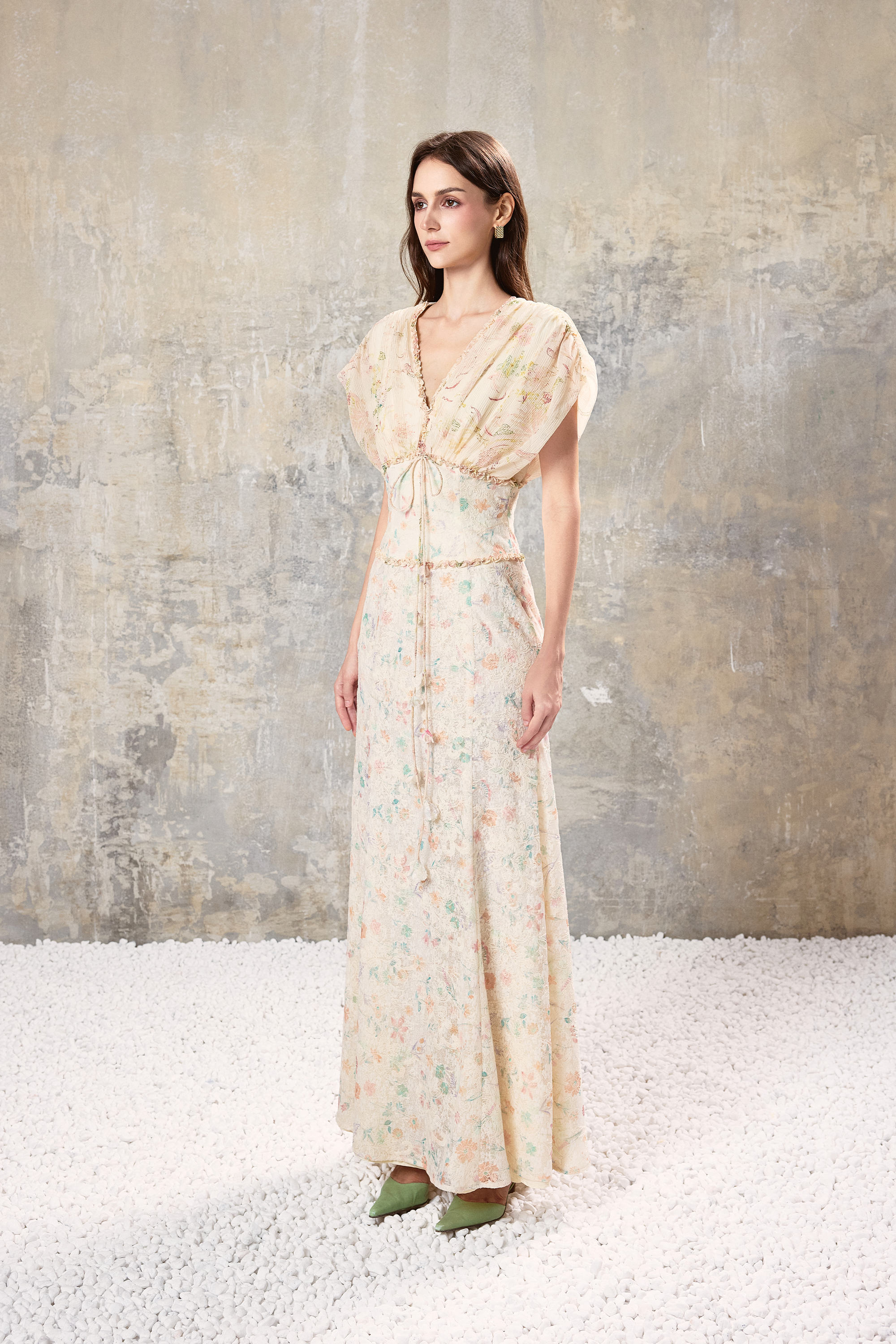 V Neck Floral Maxi Dress
