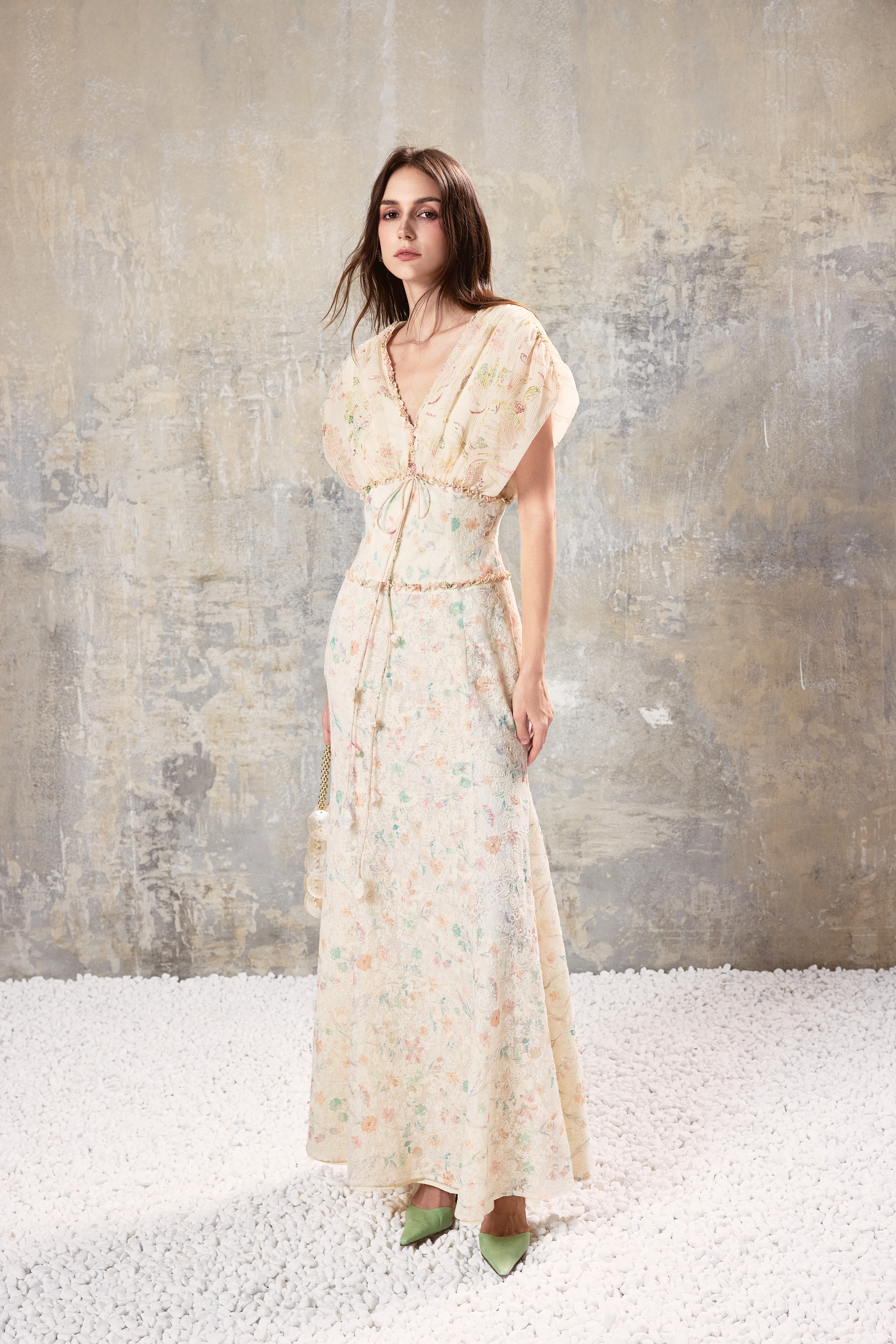 V Neck Floral Maxi Dress