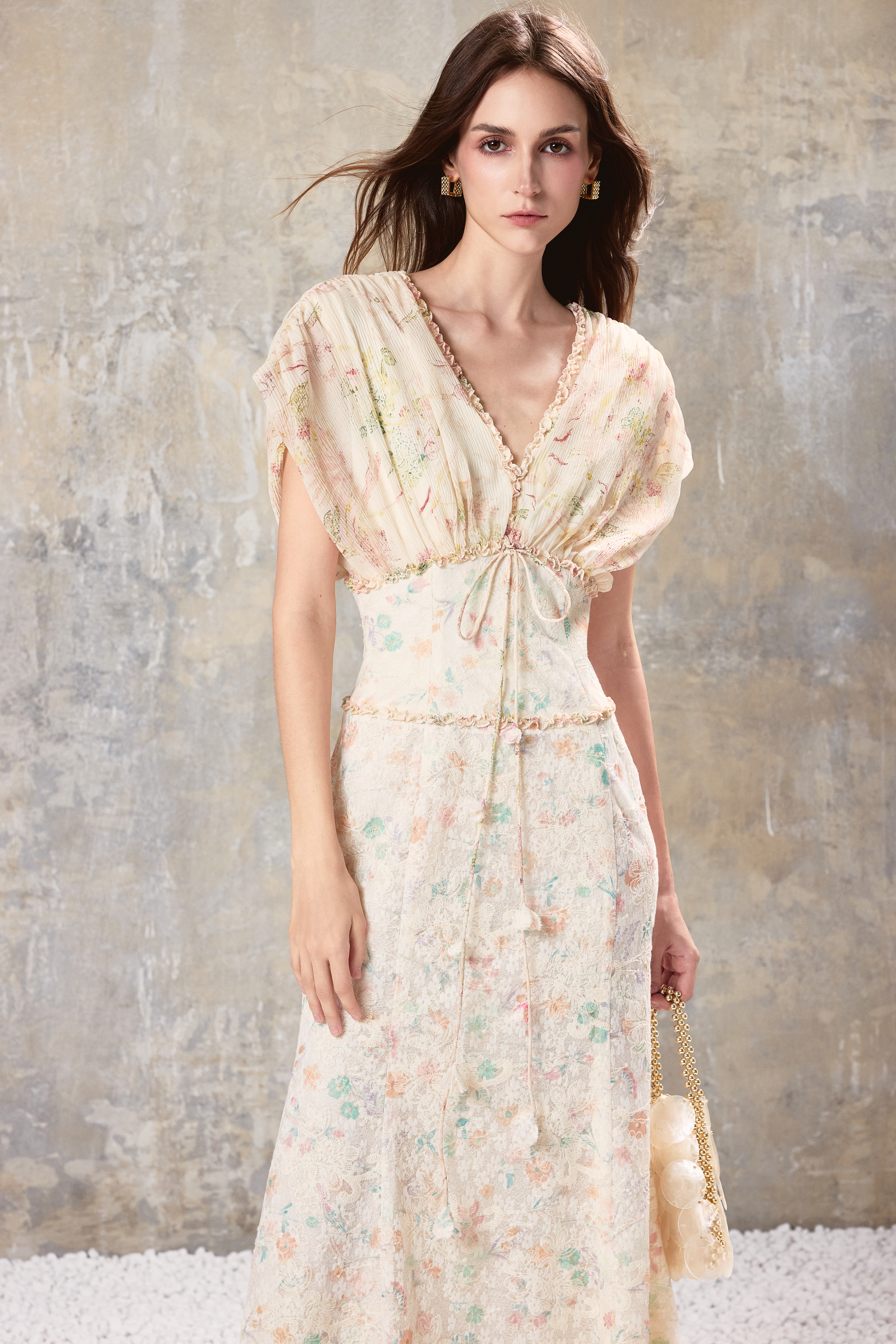 V Neck Floral Maxi Dress