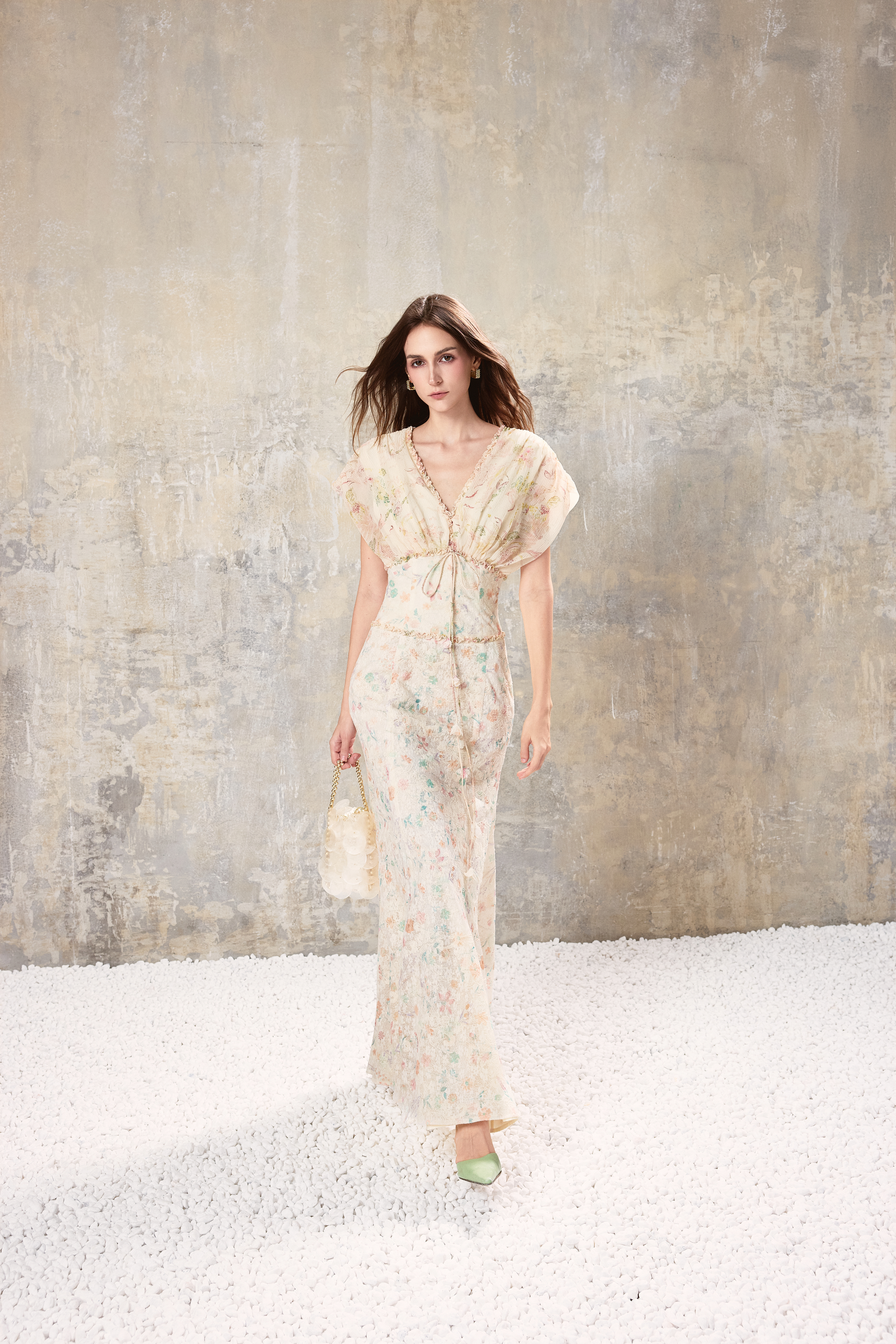 V Neck Floral Maxi Dress
