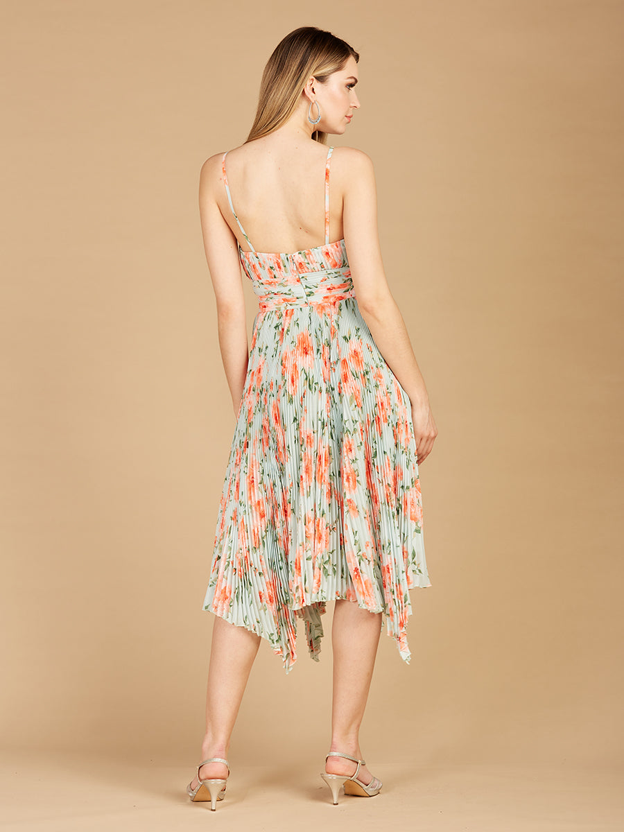 V-Neck Printed Midi Length Dress with Pleats 29243
