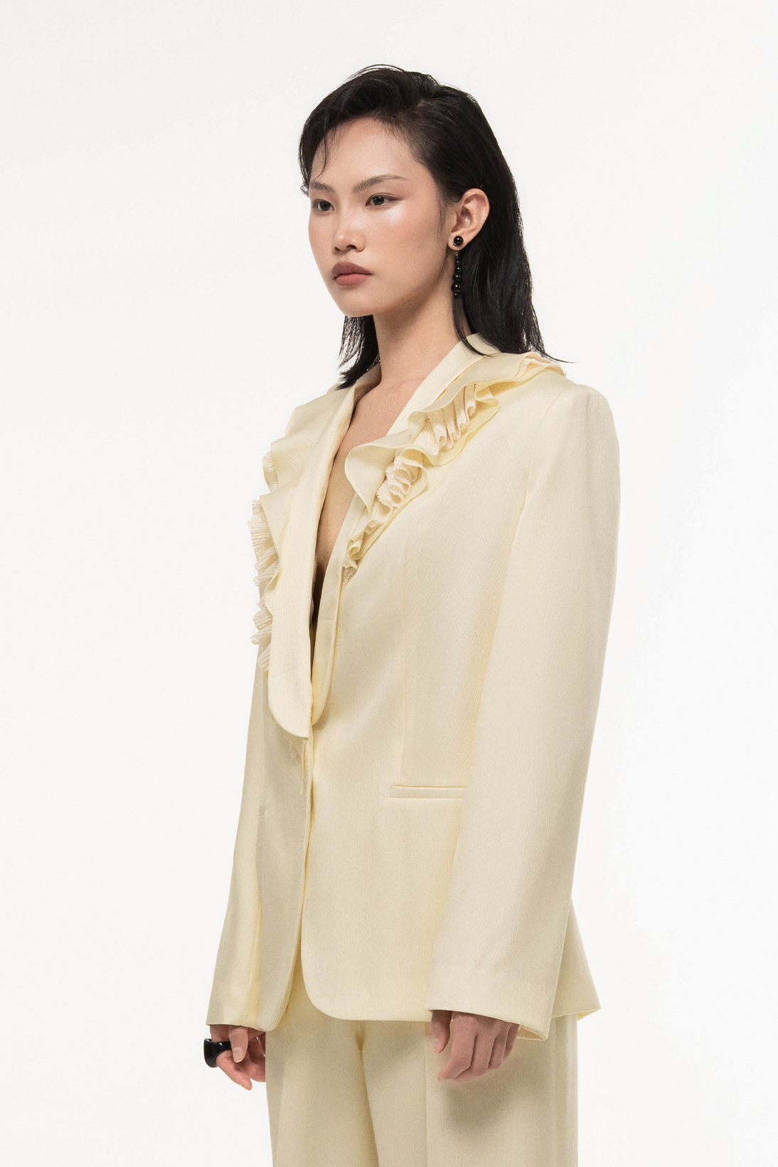 V-Neck Ruffle Blazer