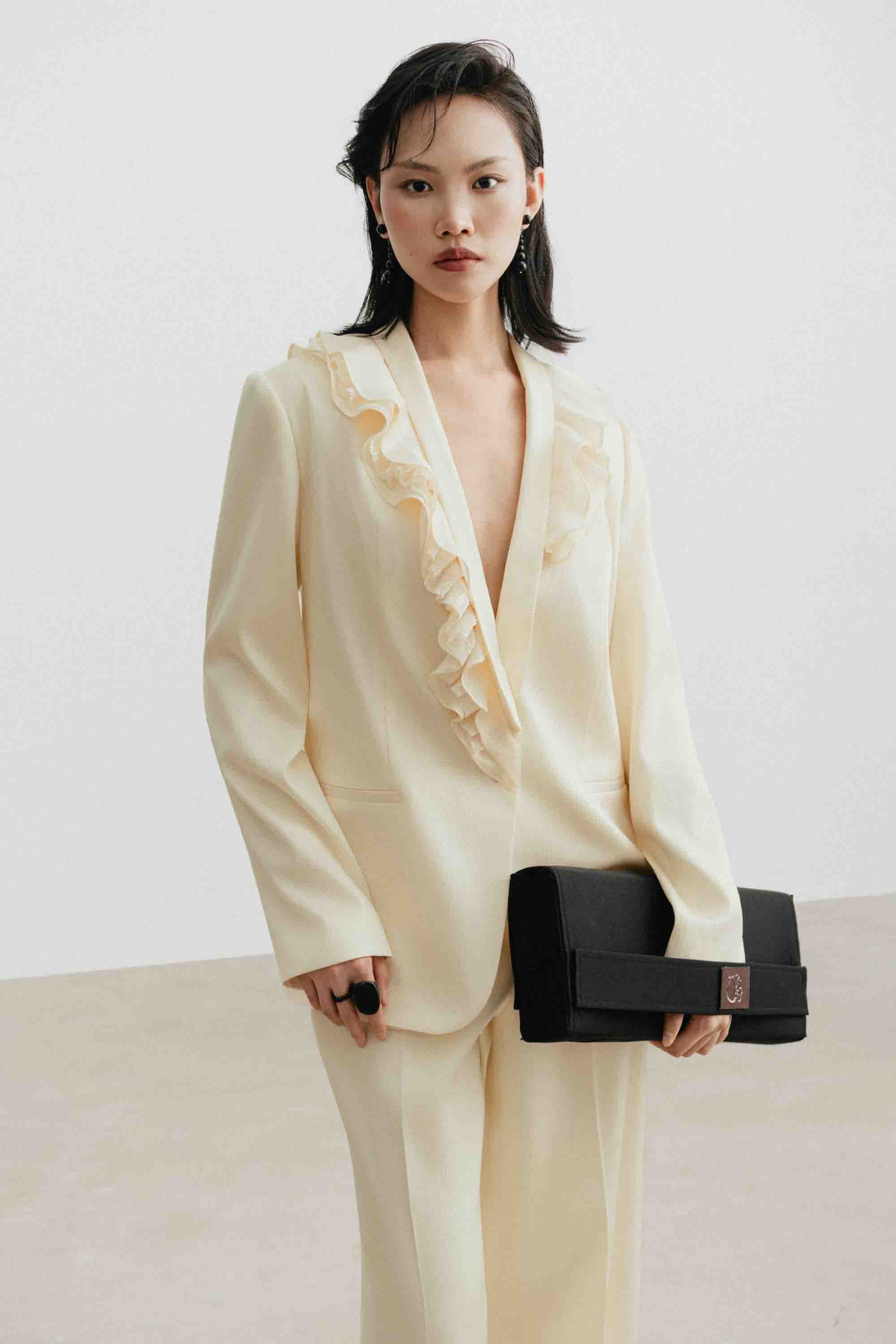 V-Neck Ruffle Blazer