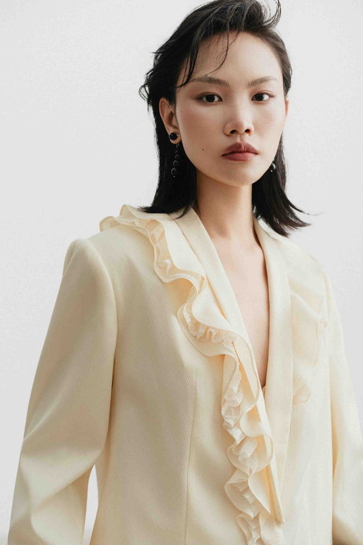 V-Neck Ruffle Blazer