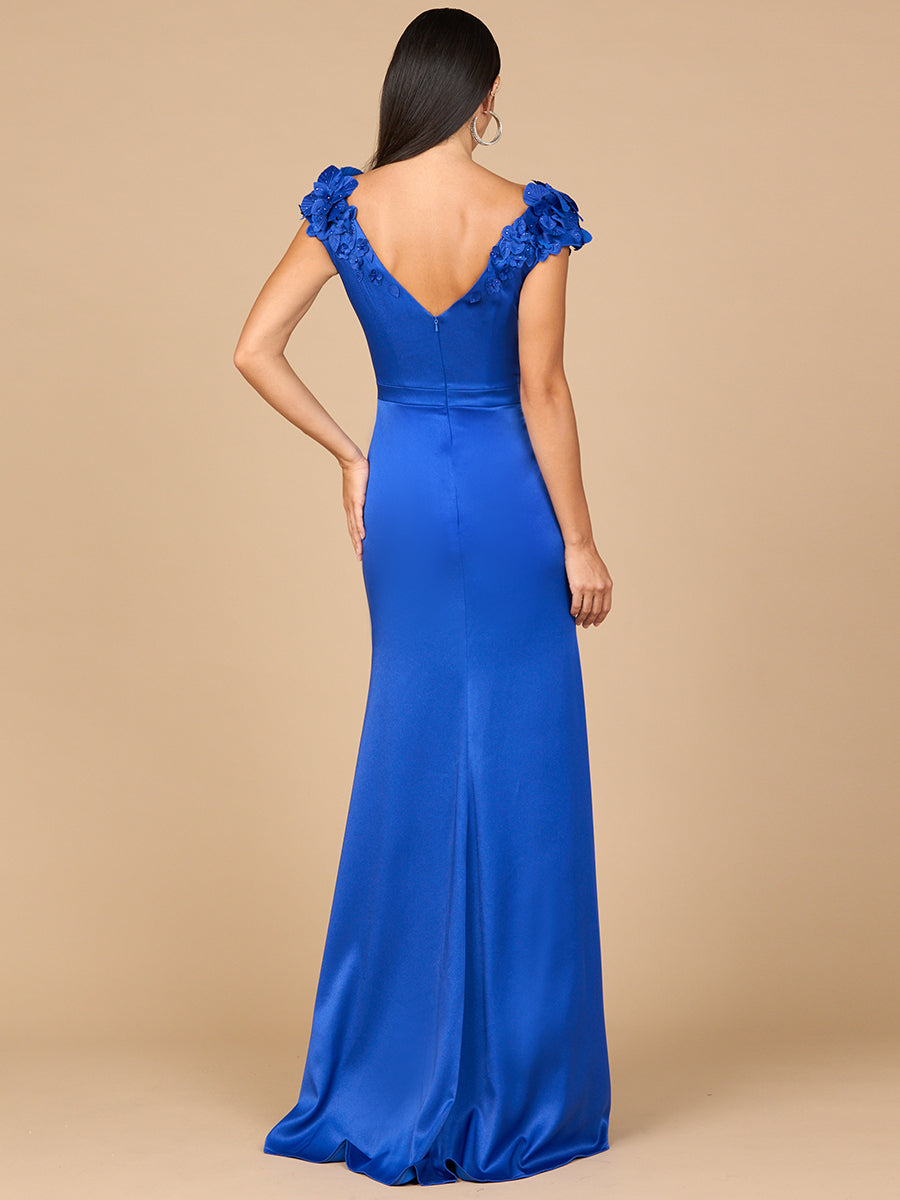 V-Neck, Satin Backed Crepe Gown 28914