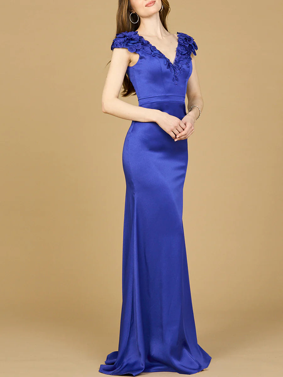 V-Neck, Satin Backed Crepe Gown 28914