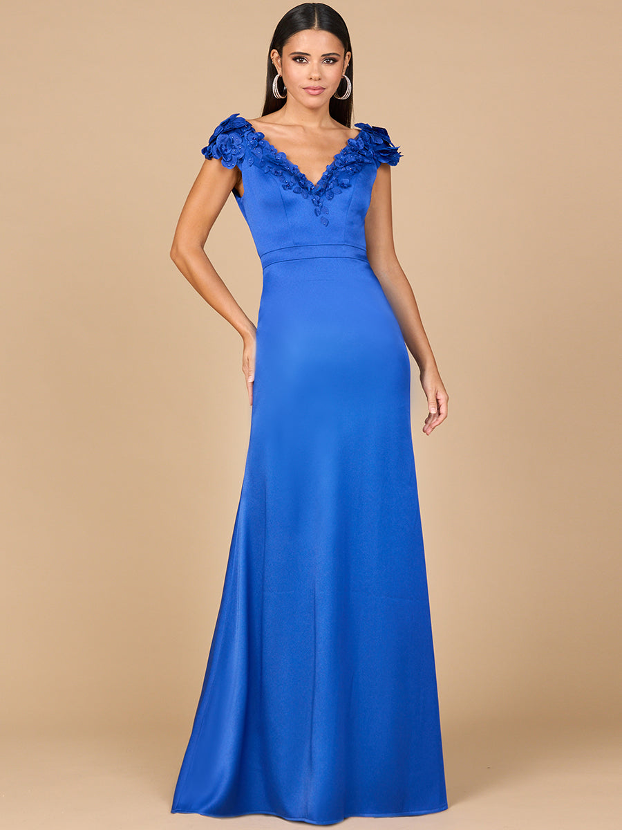 V-Neck, Satin Backed Crepe Gown 28914