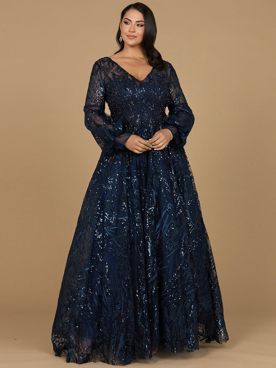 V Neckline Long Sleeve Gown 29198