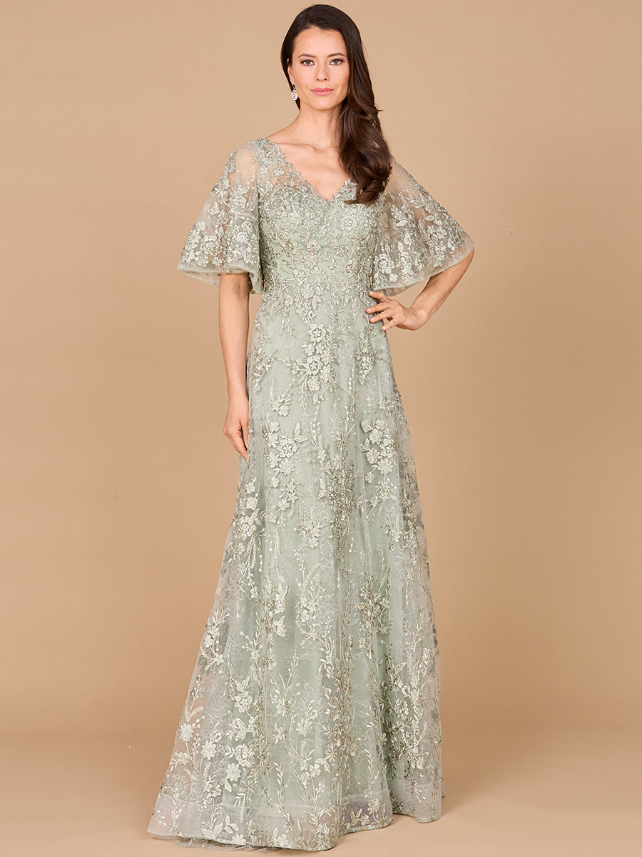 V-neck Cape Sleeve Gown 28992