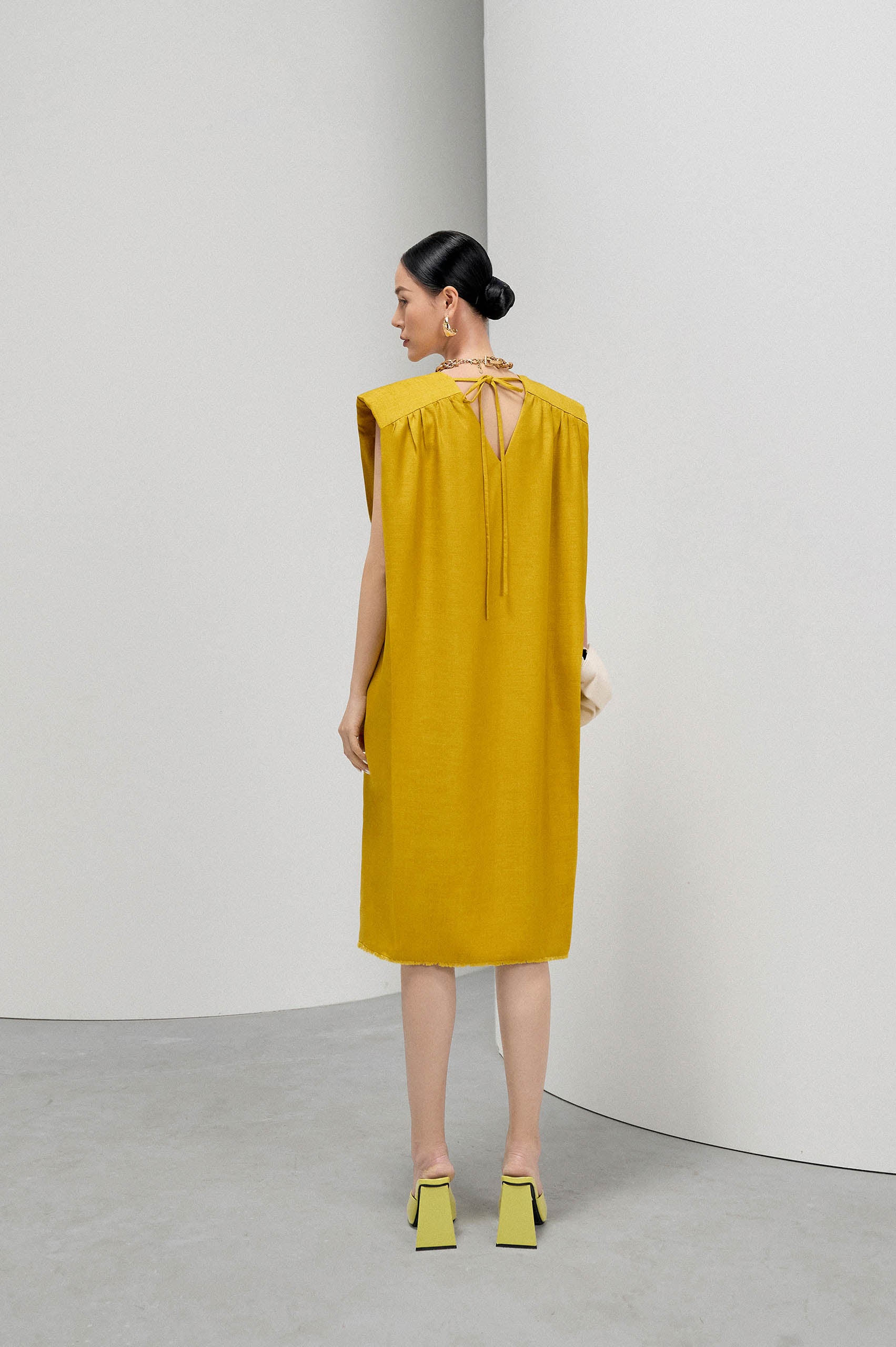 V-neck Square Shoulder Dress