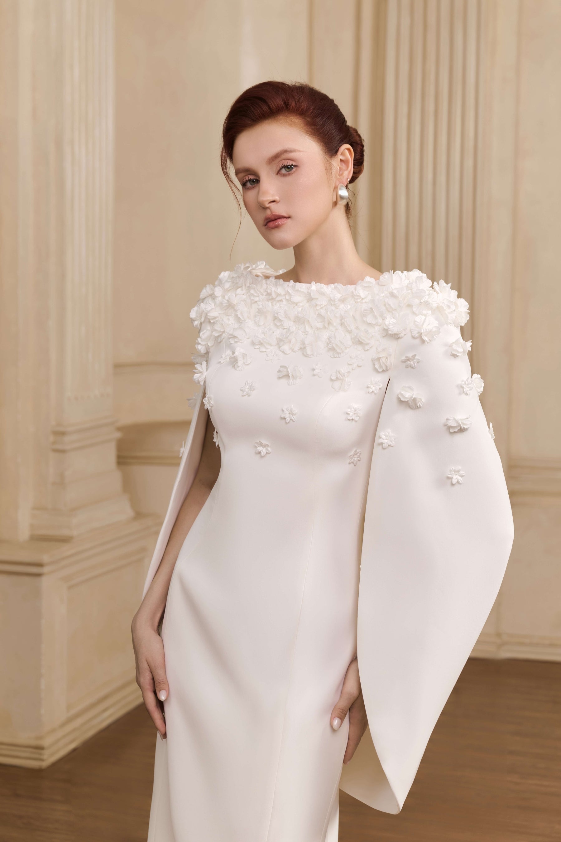 Lily Cape Sleeve Chiffon Maxi Gown