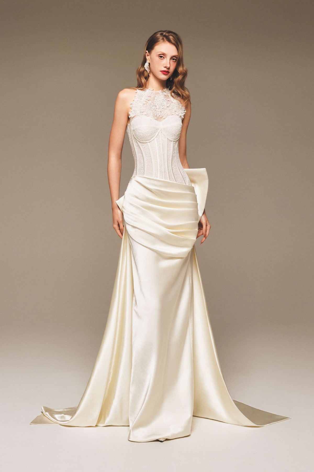 Corset Lace Draped Silk Gown