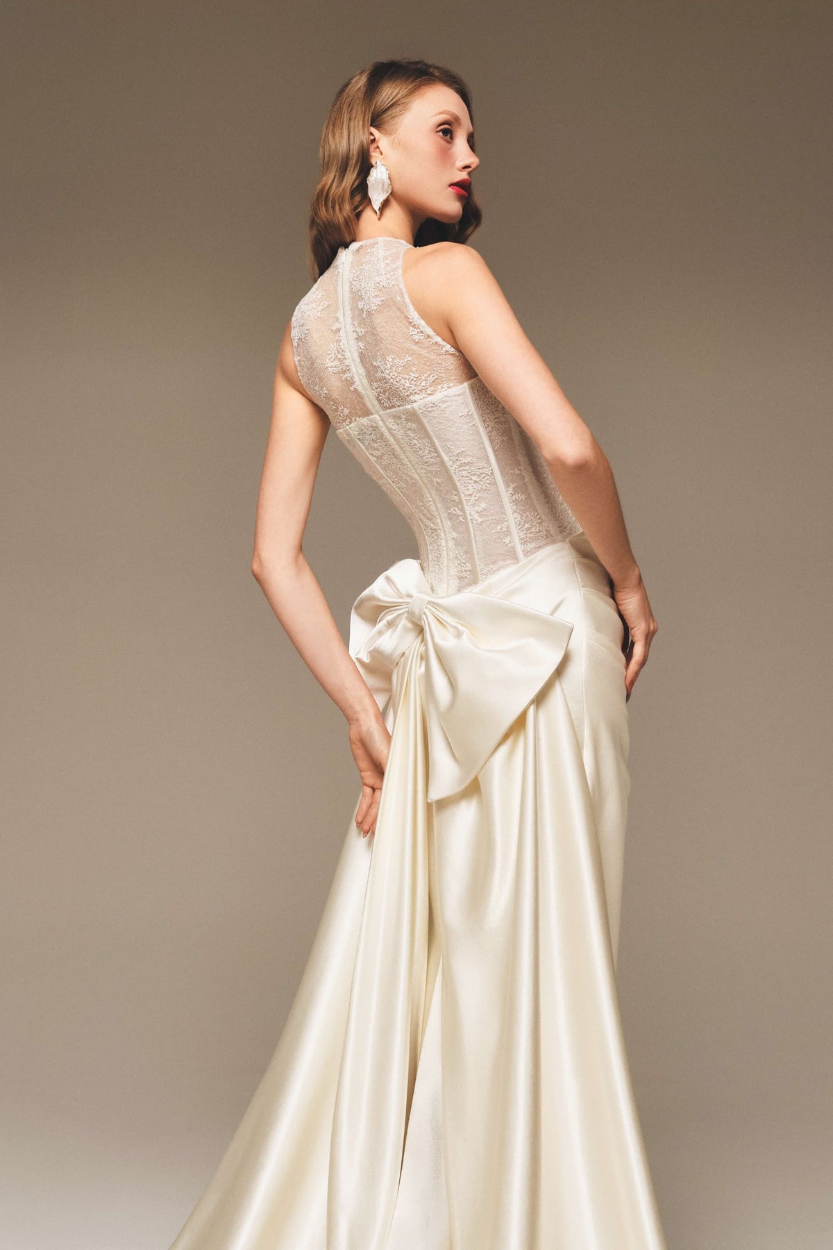 Corset Lace Draped Silk Gown