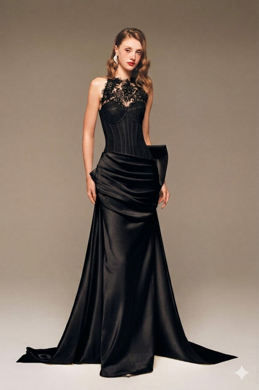Corset Lace Draped Silk Gown