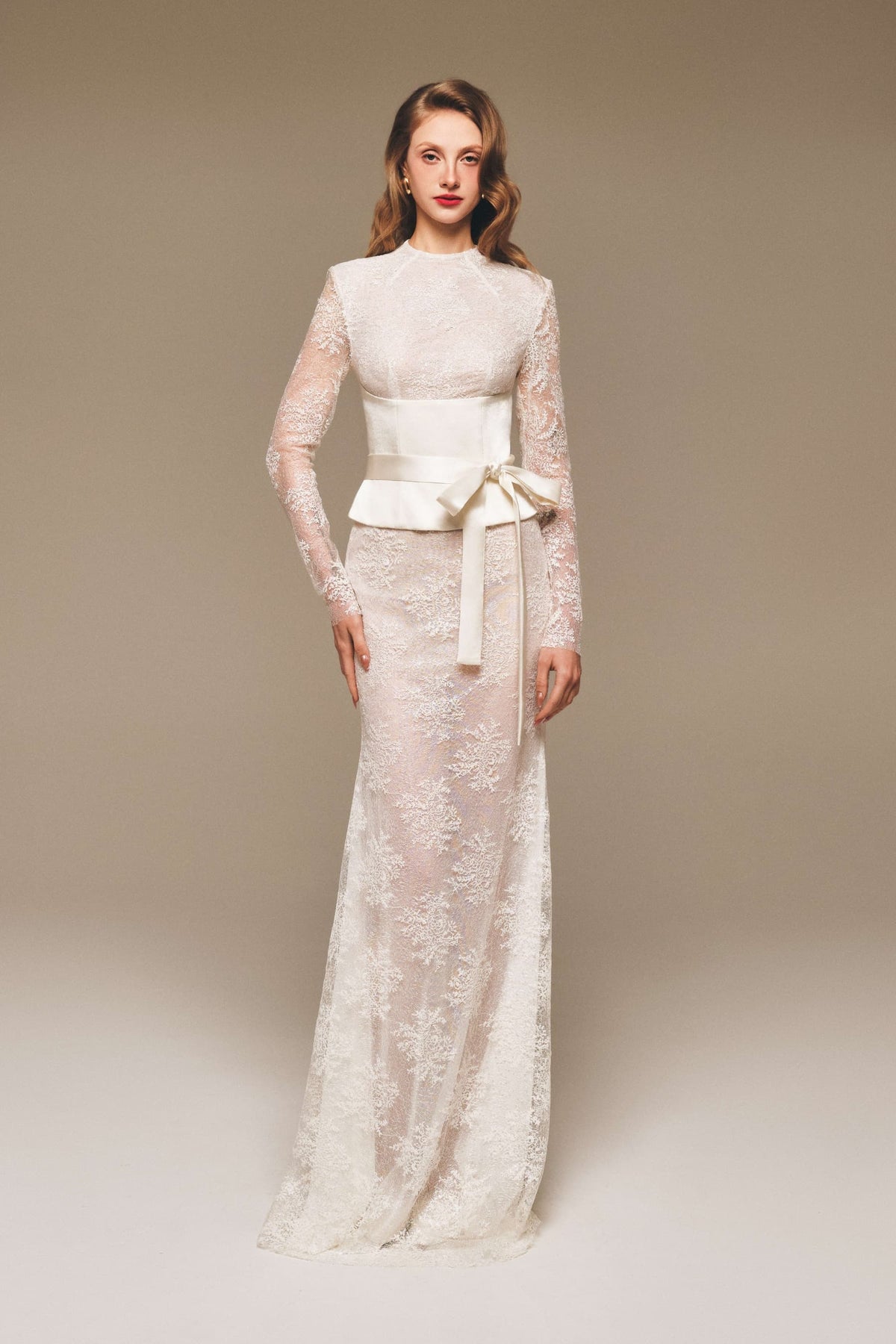 Lace & Suzhou Silk Bow Waist Gown